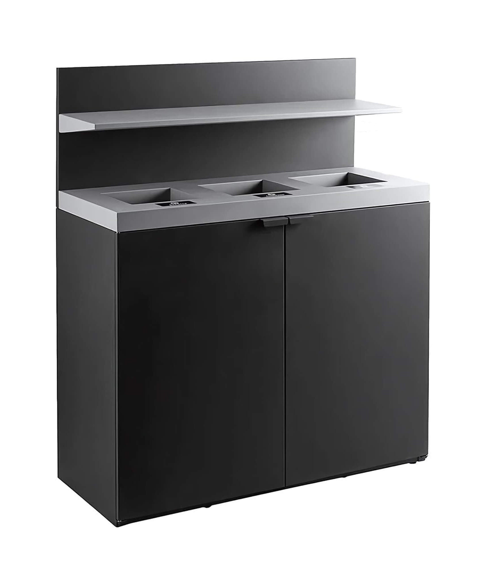 86-Gallon Heavy-Duty Commercial Steel Three-Stream Trash Can Cabinet With Tray Holder (SAK31860)