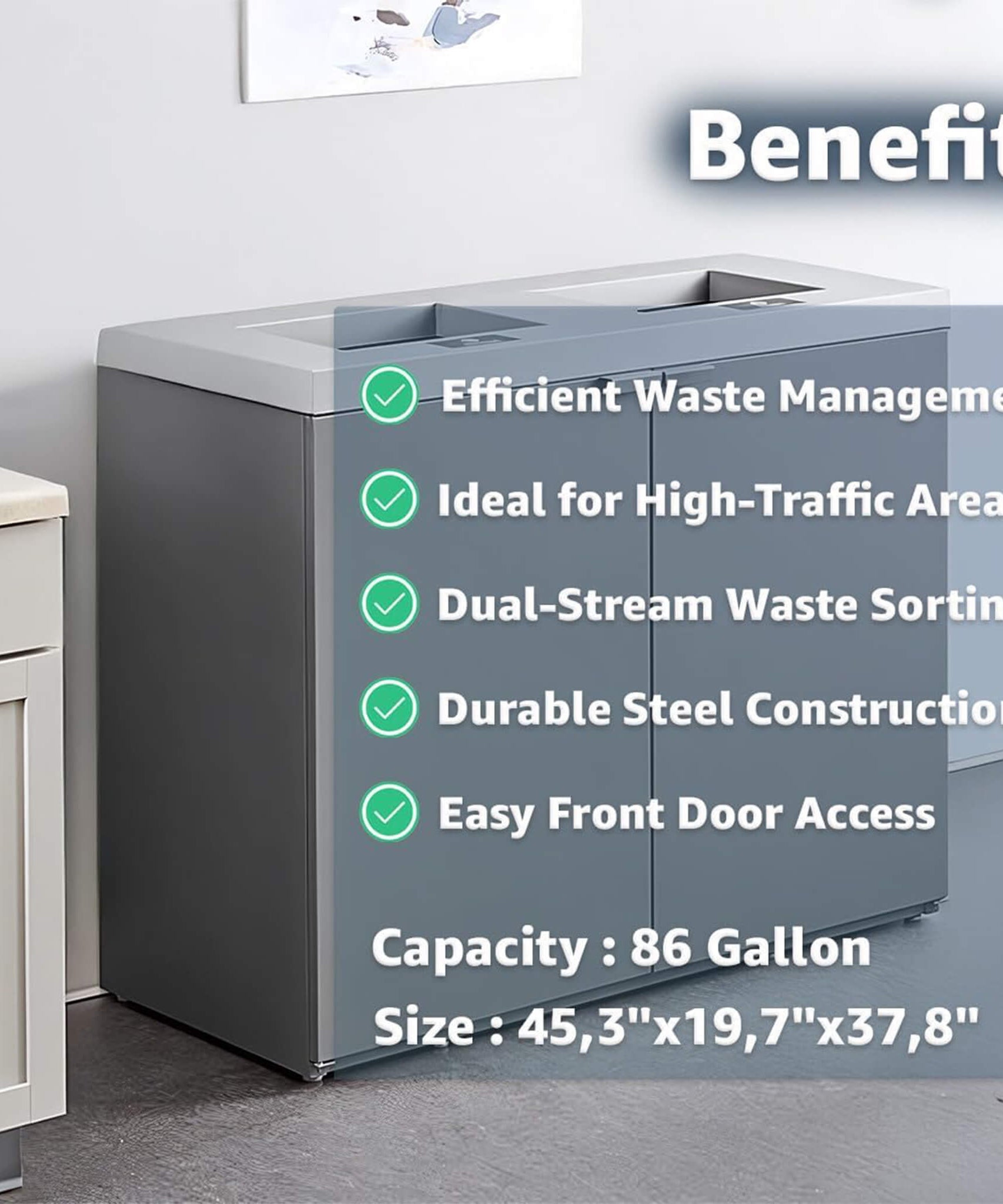 86-Gallon Heavy-Duty Commercial Steel Two-Stream Trash Can Cabinet (SAK74623)