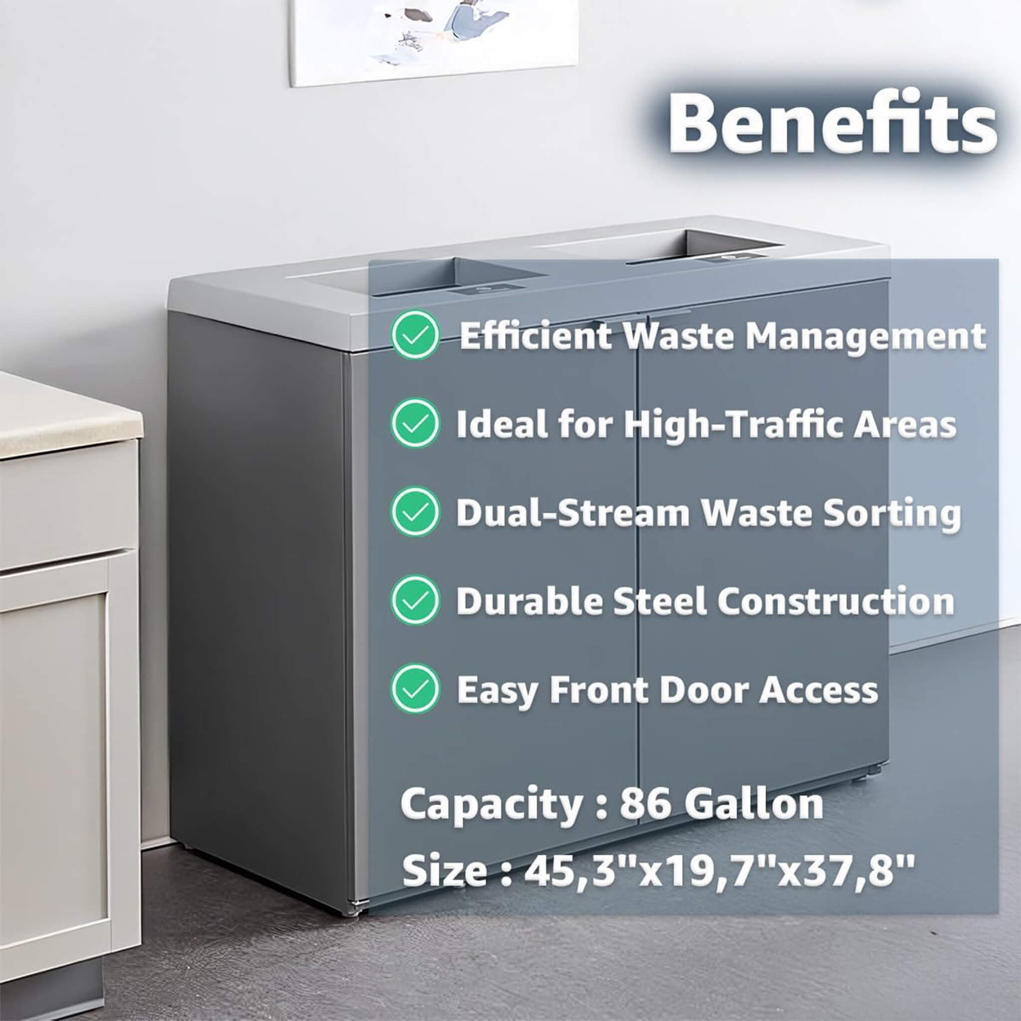 86-Gallon Heavy-Duty Commercial Steel Two-Stream Trash Can Cabinet (SAK74623)