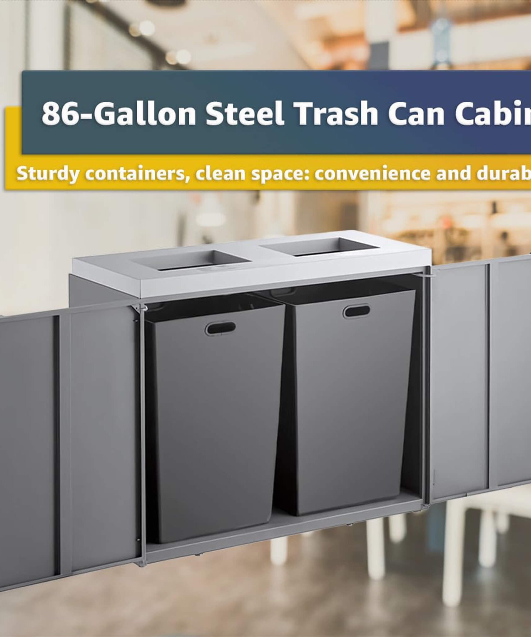 86-Gallon Heavy-Duty Commercial Steel Two-Stream Trash Can Cabinet (SAK74623)