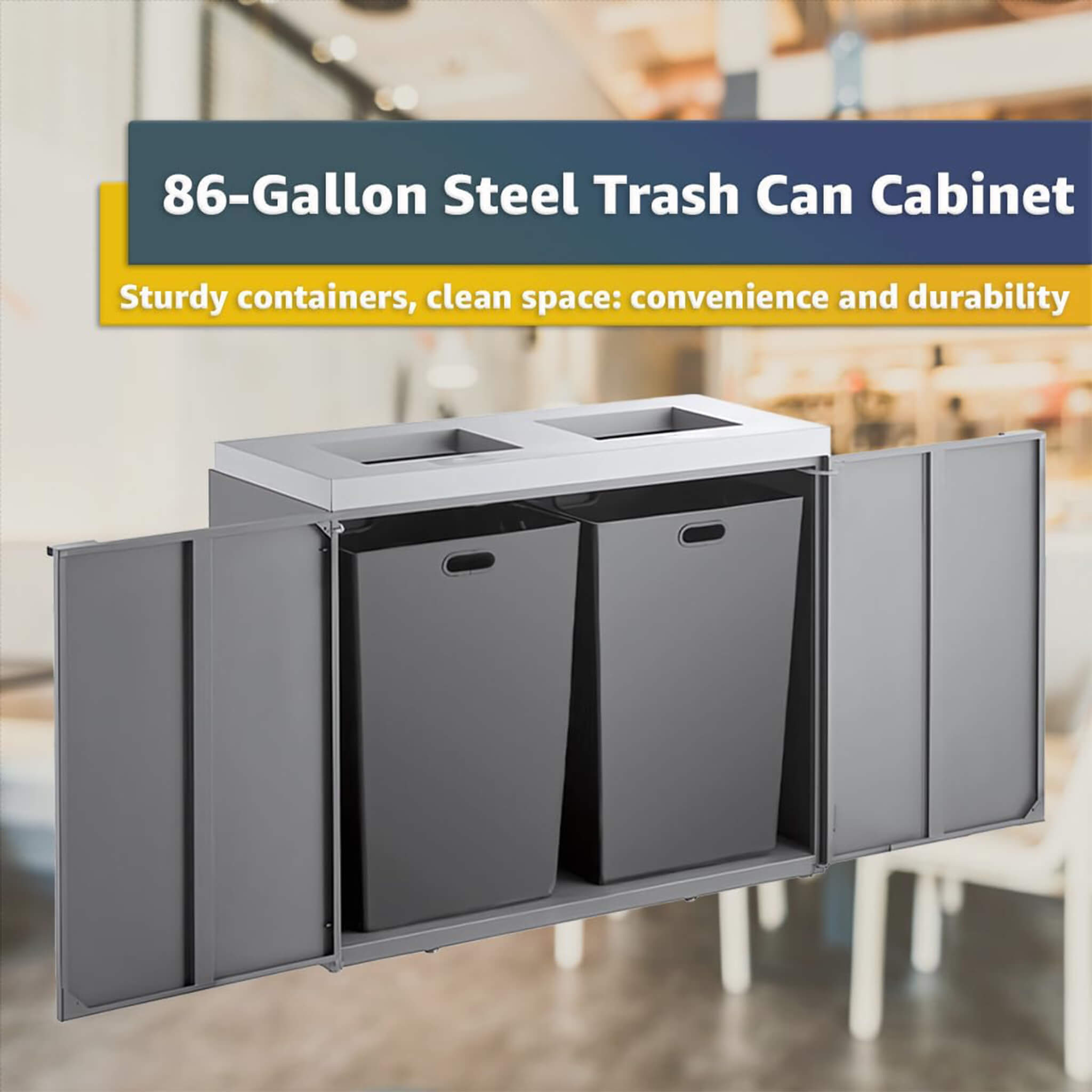 86-Gallon Heavy-Duty Commercial Steel Two-Stream Trash Can Cabinet (SAK74623)