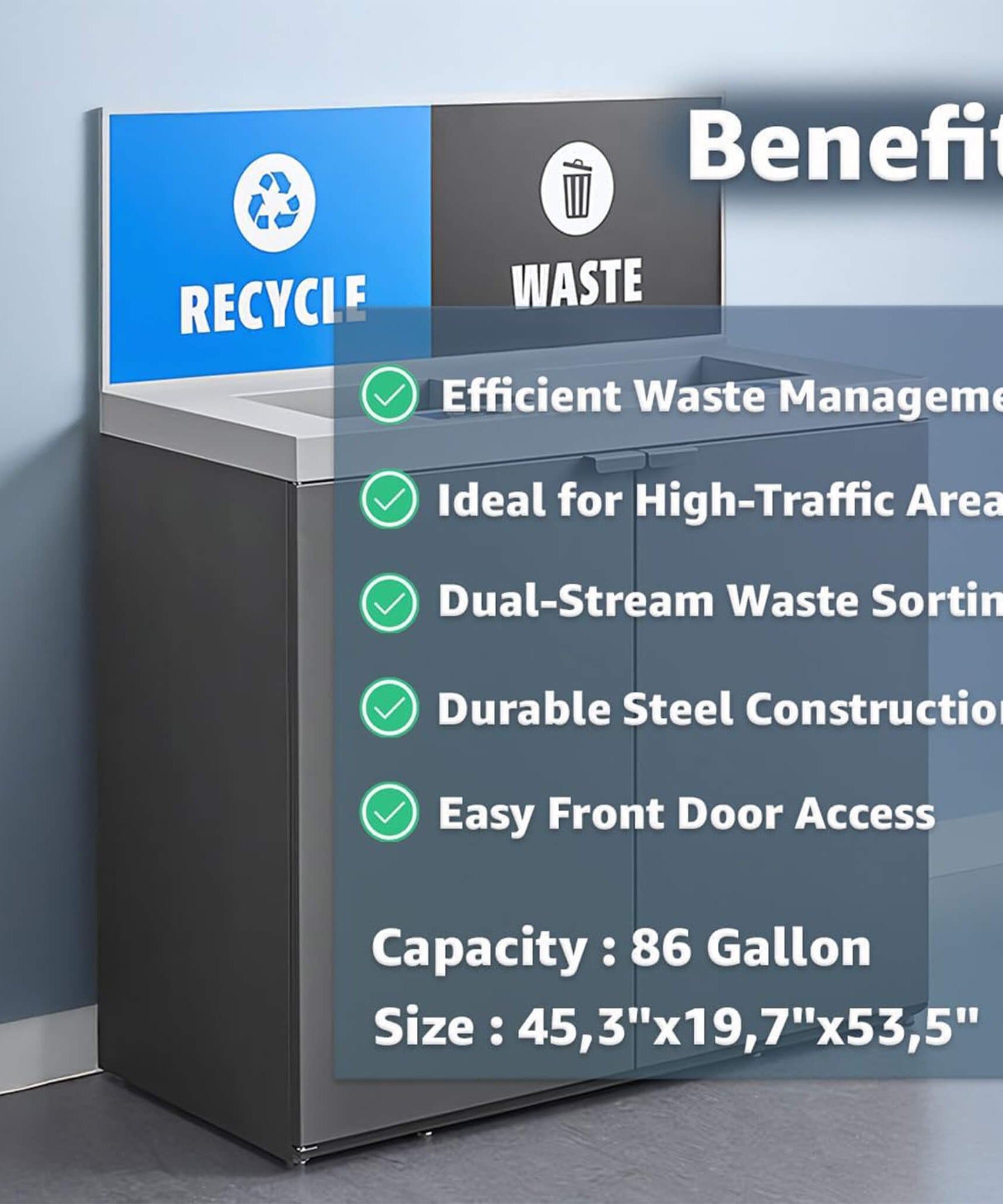 86-Gallon Heavy-Duty Commercial Steel Two-Stream Trash Can Cabinet With Panel (SAK73108)