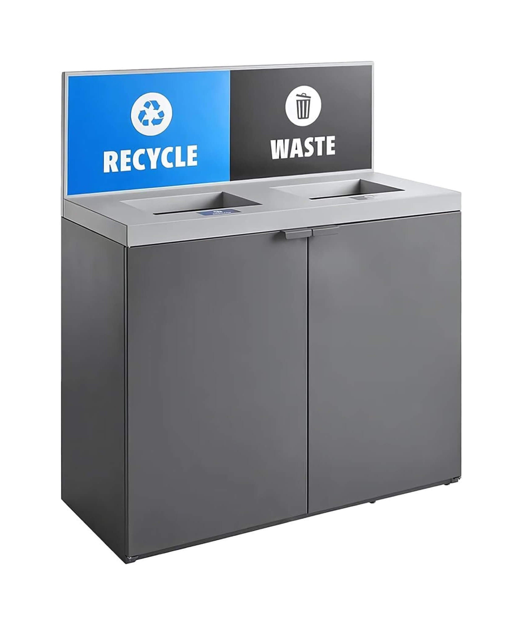 86-Gallon Heavy-Duty Commercial Steel Two-Stream Trash Can Cabinet With Panel (SAK73108)