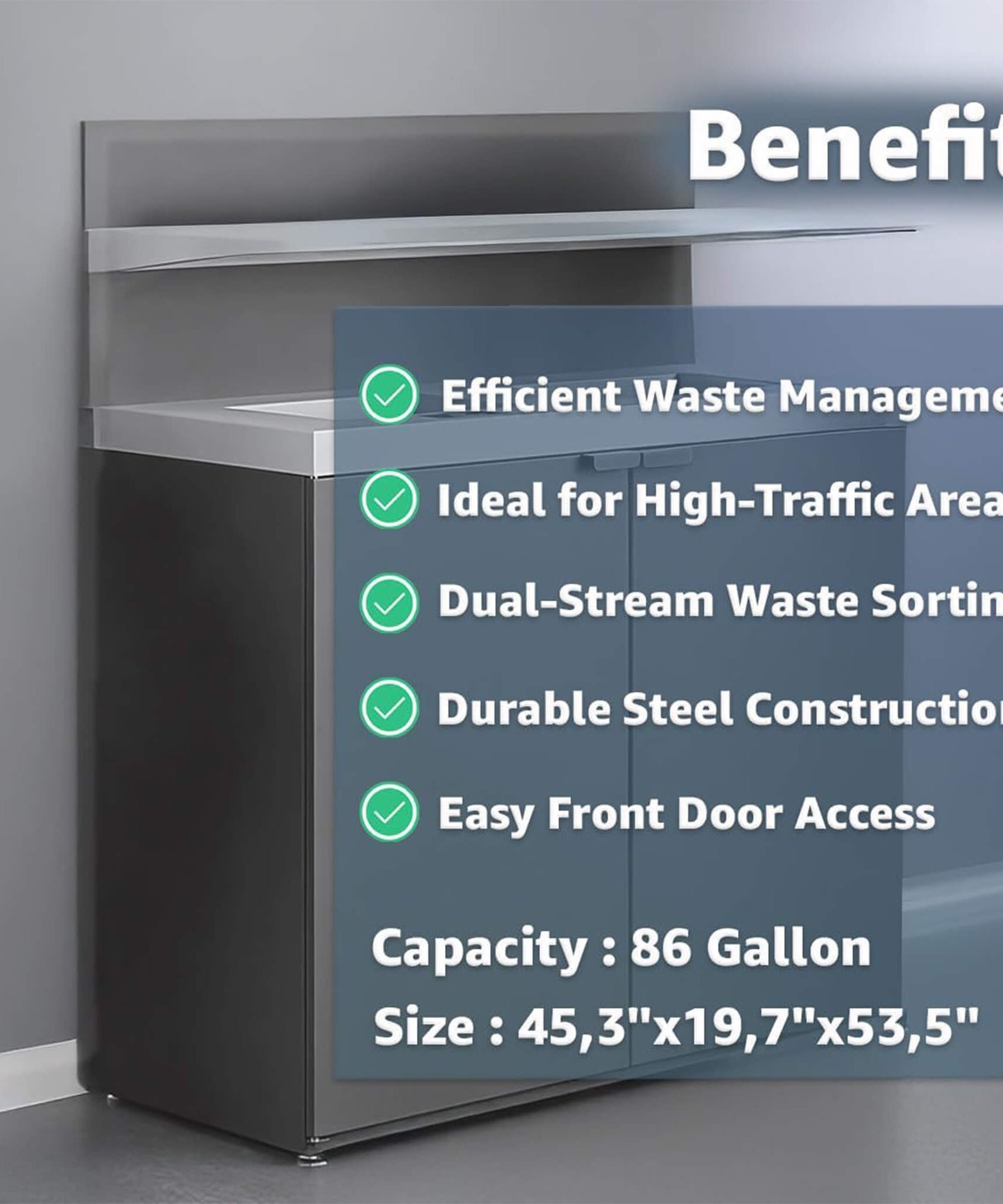 86-Gallon Heavy-Duty Commercial Steel Two-Stream Trash Can Cabinet With Tray Holder (SAK45079)