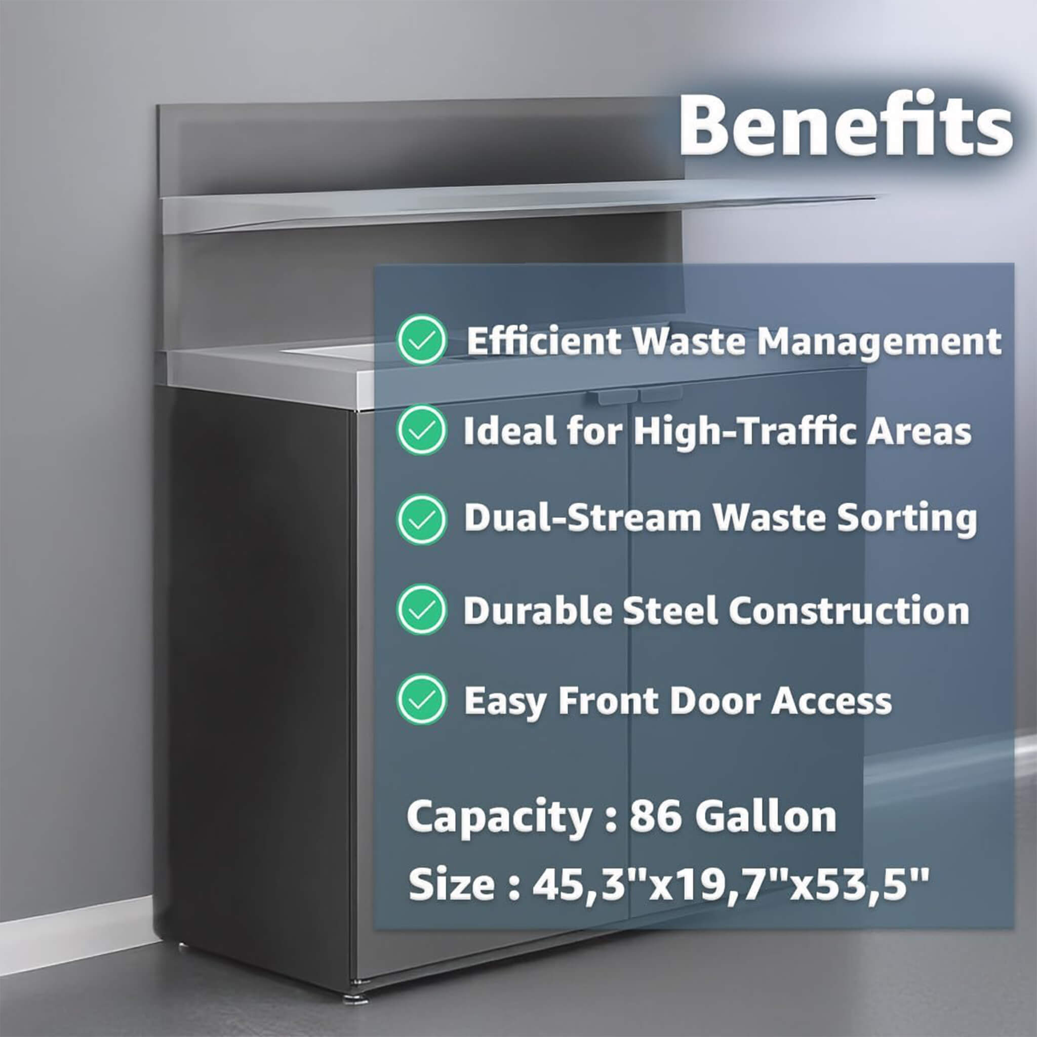 86-Gallon Heavy-Duty Commercial Steel Two-Stream Trash Can Cabinet With Tray Holder (SAK45079)