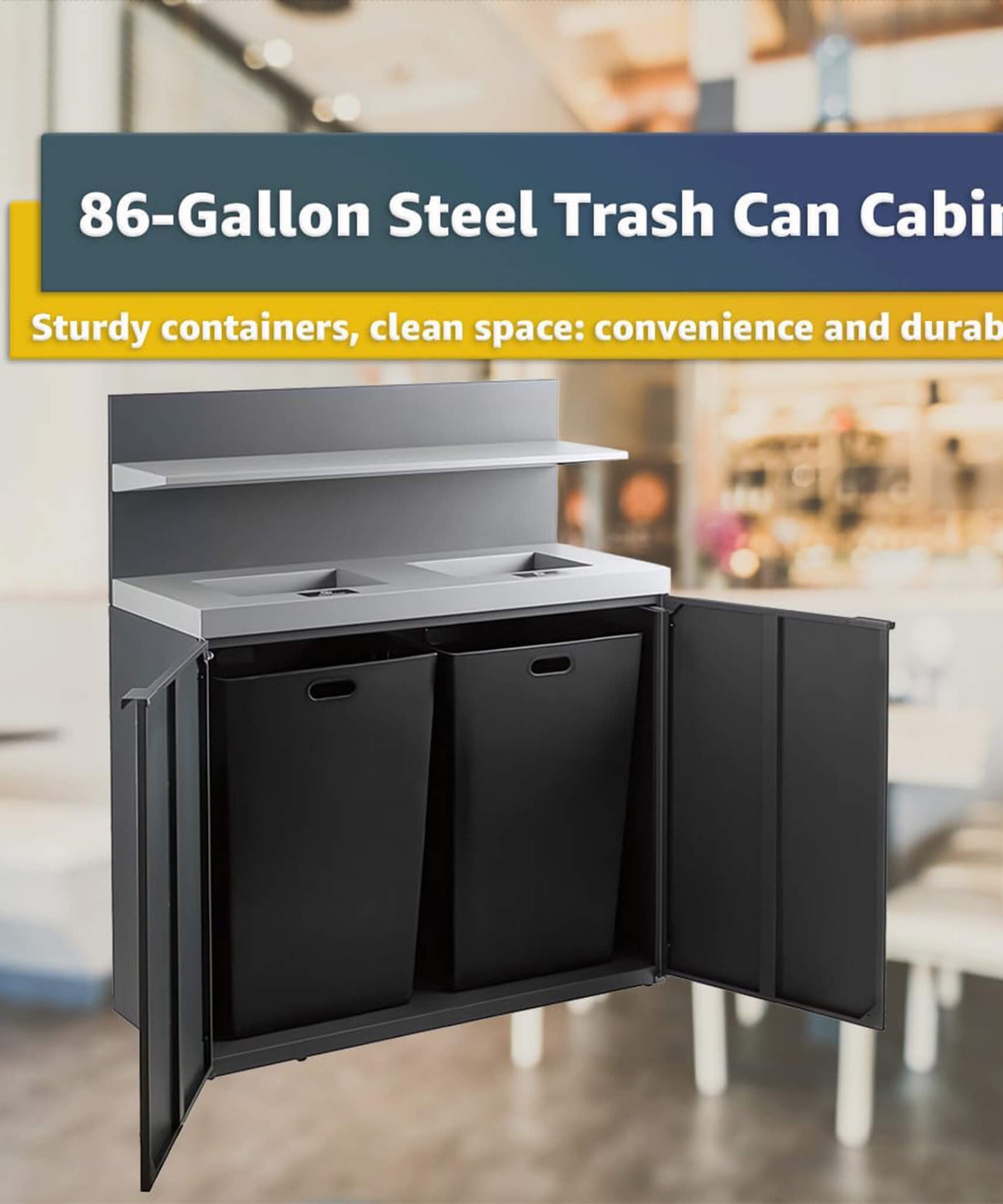 86-Gallon Heavy-Duty Commercial Steel Two-Stream Trash Can Cabinet With Tray Holder (SAK45079)