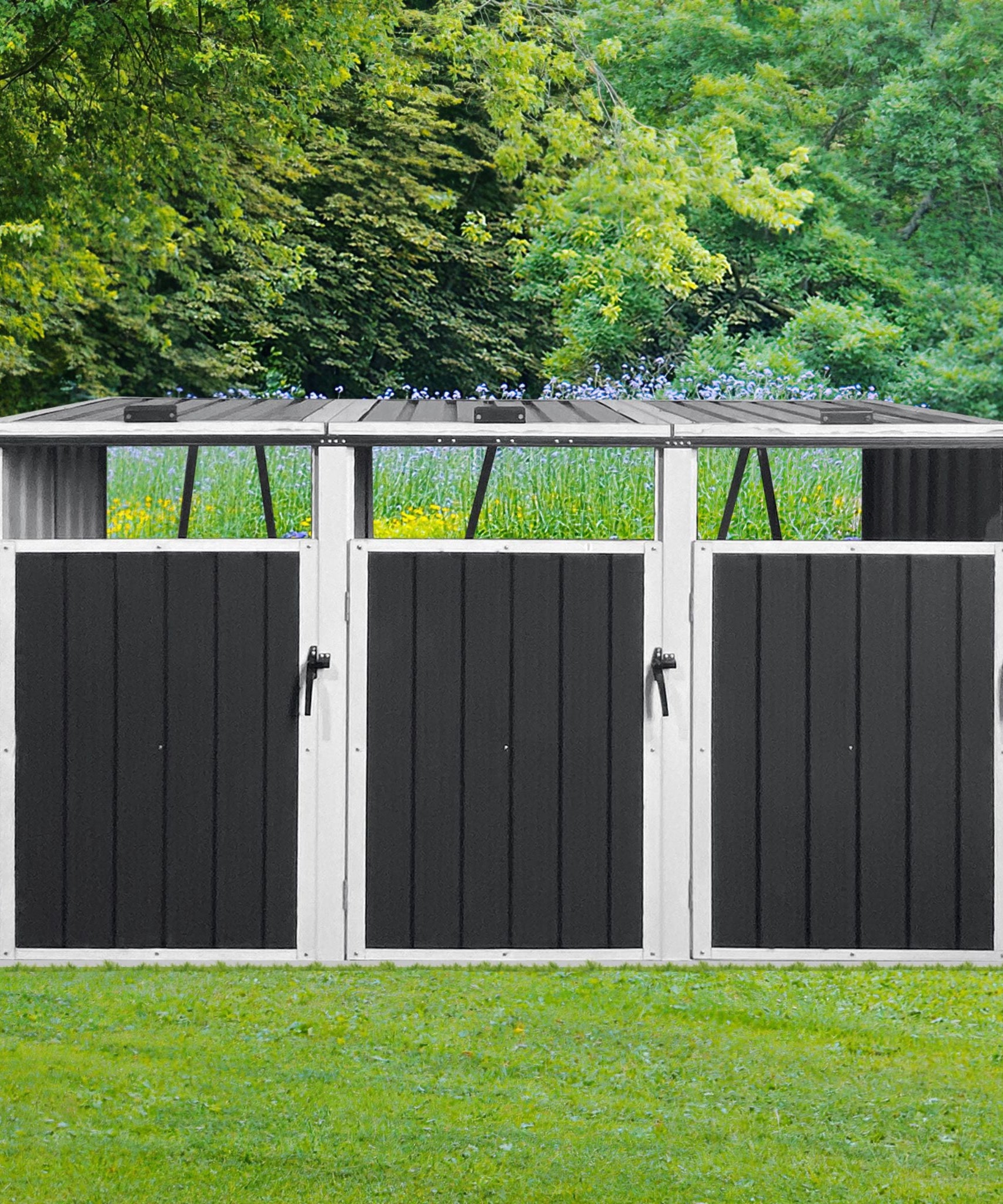 87-Inch Extra Large Heavy-Duty Outdoor Metal Garbage Bin Shed For 3 Trash Cans (SAK34981)