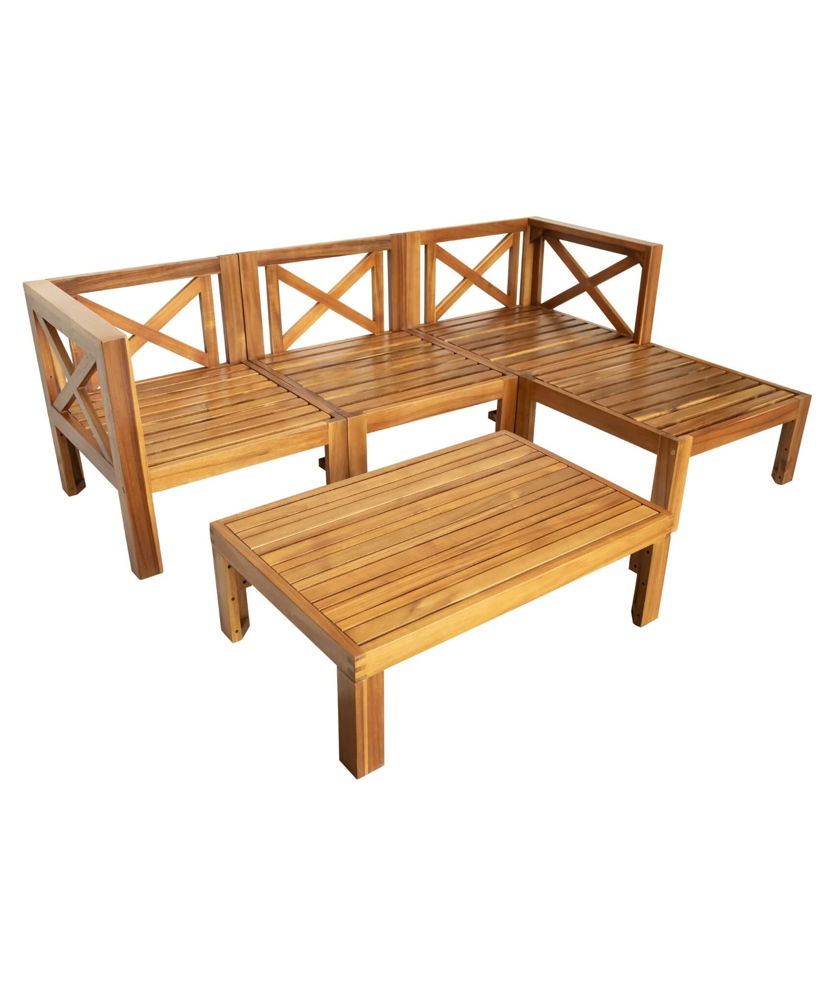 Alora 5-Piece Outdoor Patio Wood Sectional Sofa Set With Cushions (SAK31297)