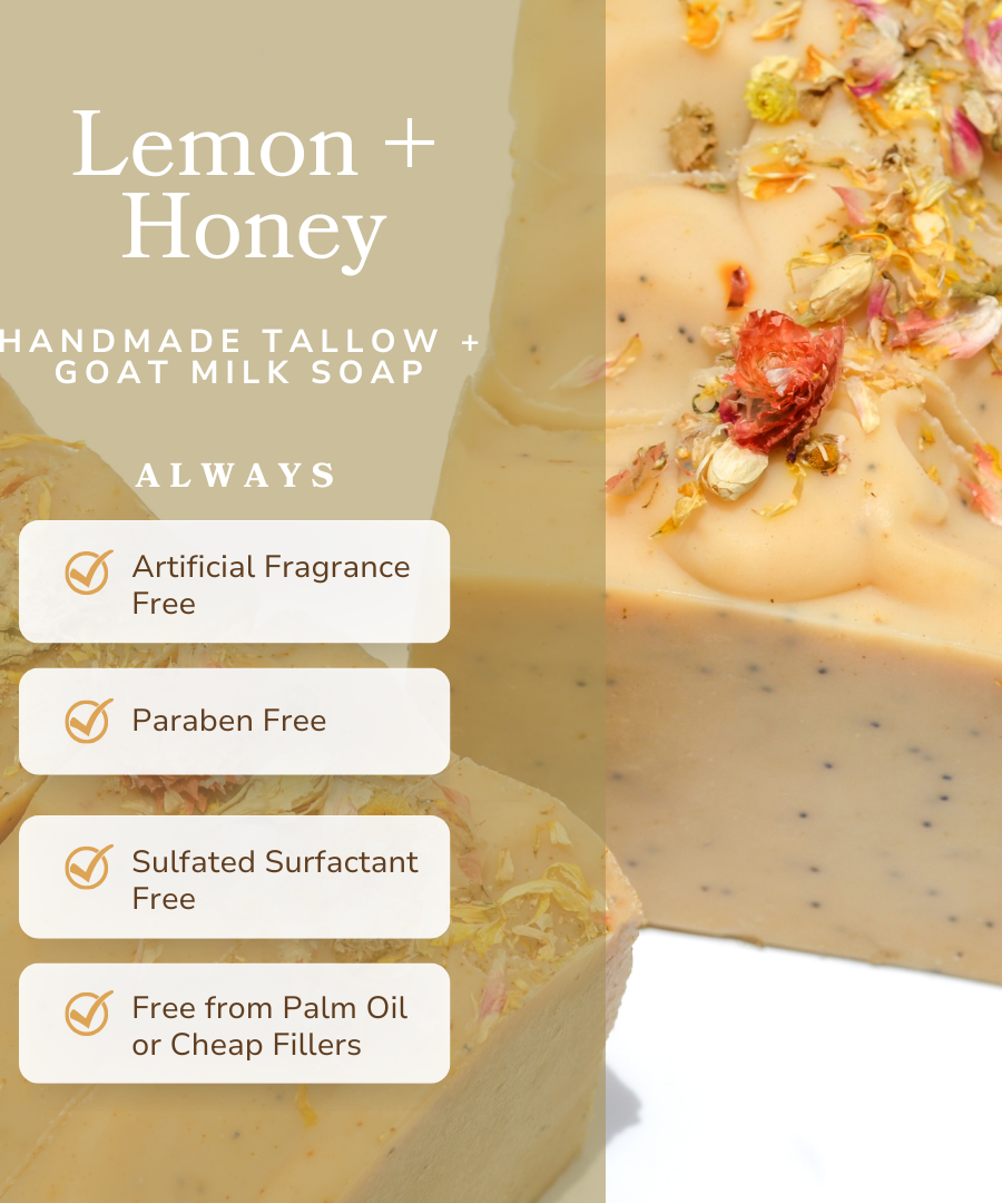 Lemon + Honey + Poppy Seed Handmade Tallow and Goat Milk Soap Bar