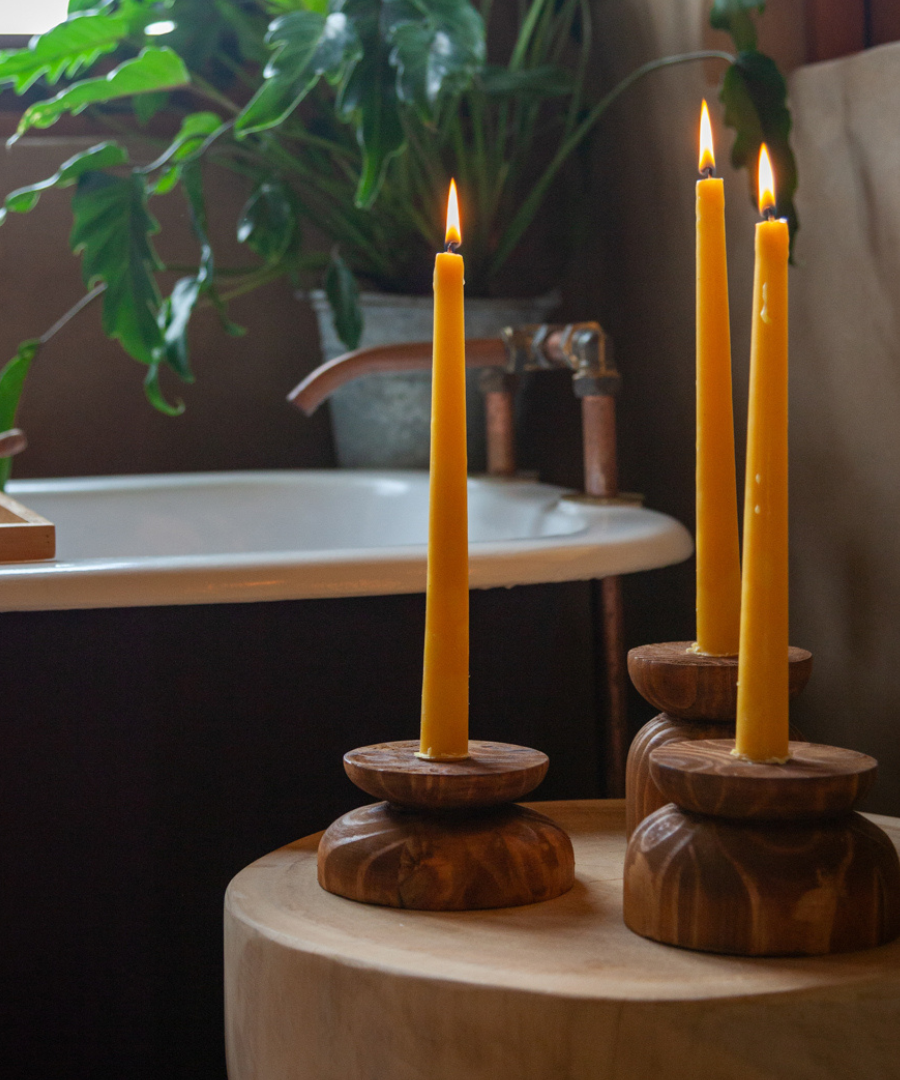 Organic Wood Taper Candlestick Holder