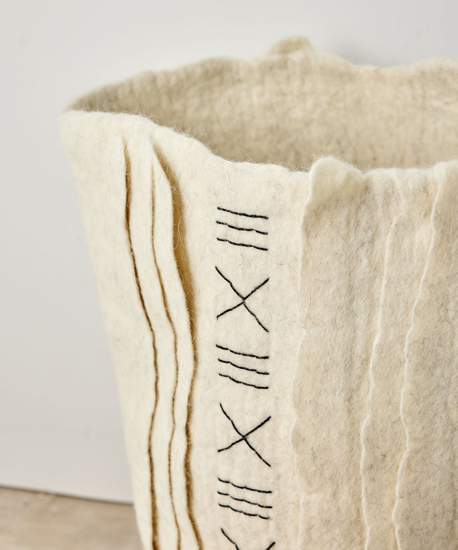 Zulu Hand-Felted Ivory Wool Floor Vase