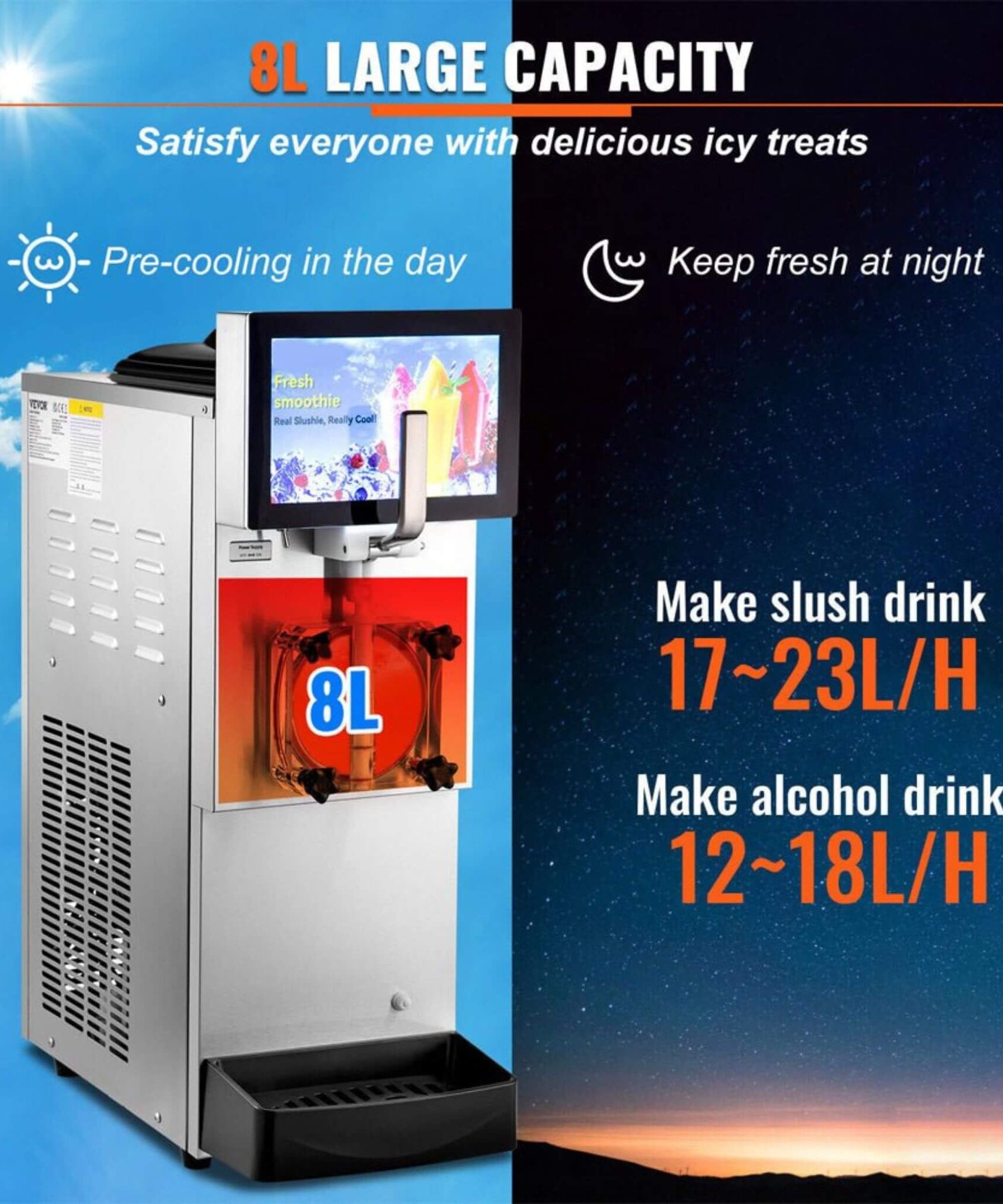 8L Commercial 1050W Single Frozen Margarita Ice Slushy Drink Maker Machine (SAK94026)