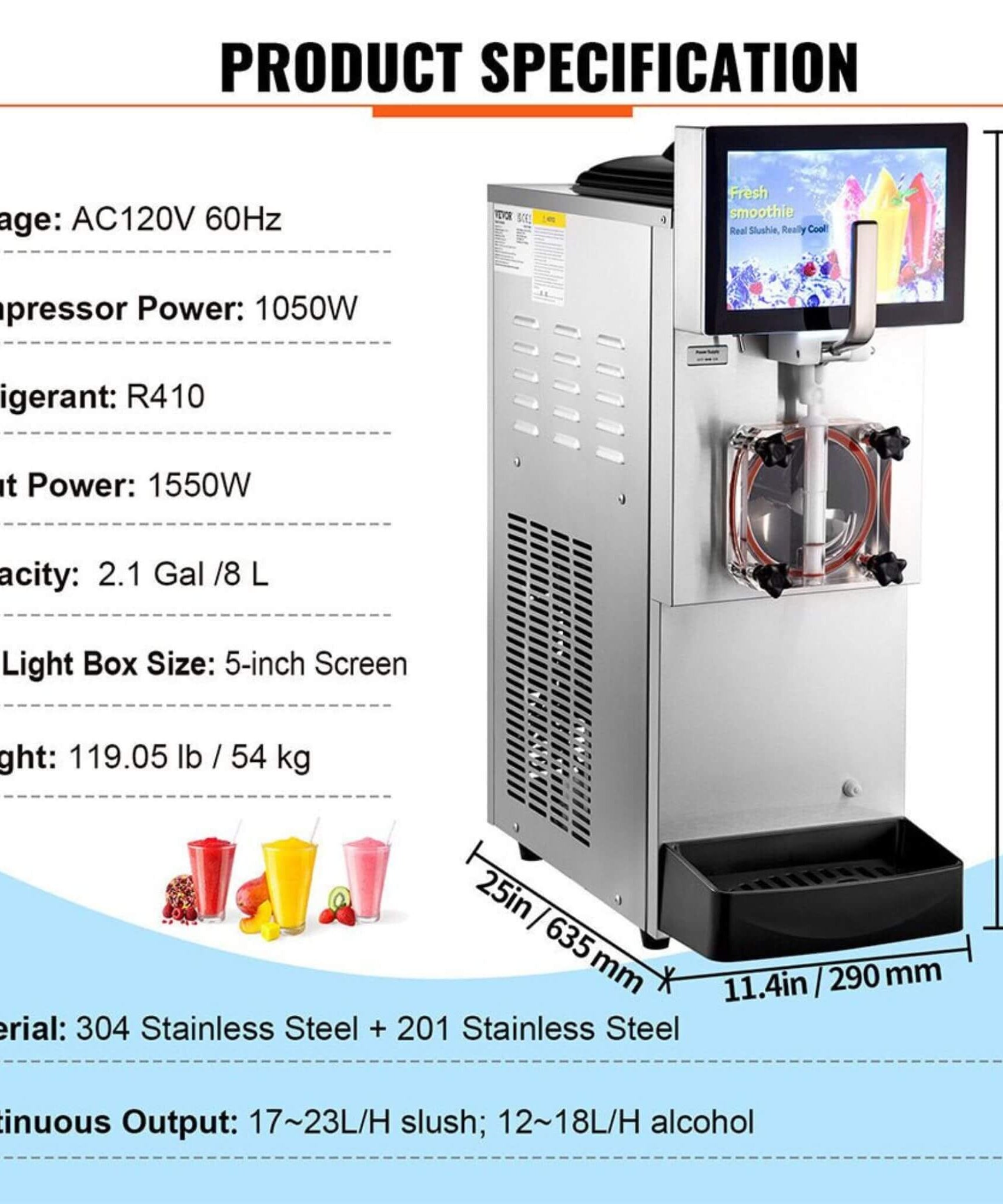 8L Commercial 1050W Single Frozen Margarita Ice Slushy Drink Maker Machine (SAK94026)