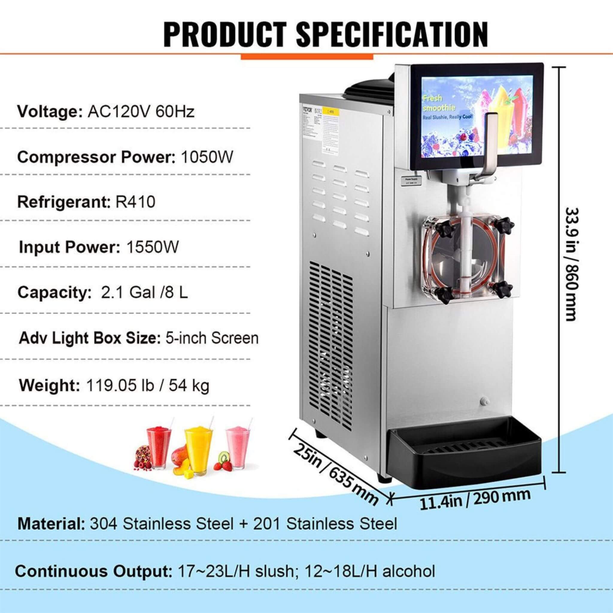 8L Commercial 1050W Single Frozen Margarita Ice Slushy Drink Maker Machine (SAK94026)