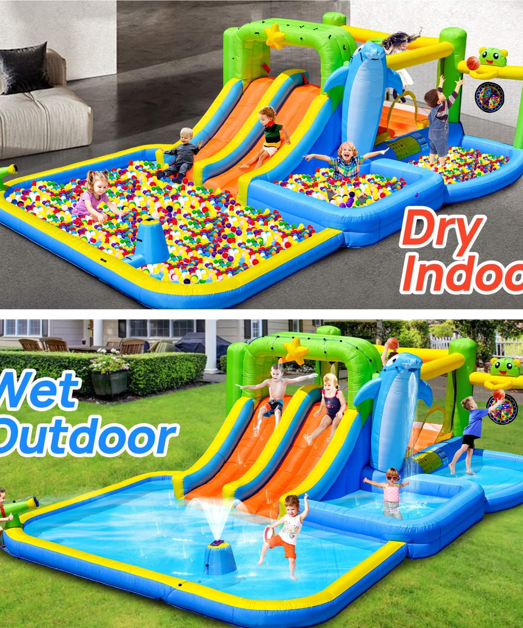 9-In-1 Inflatable Bounce House With Pool, Sprinkler, And Water Gun (SAK98154)