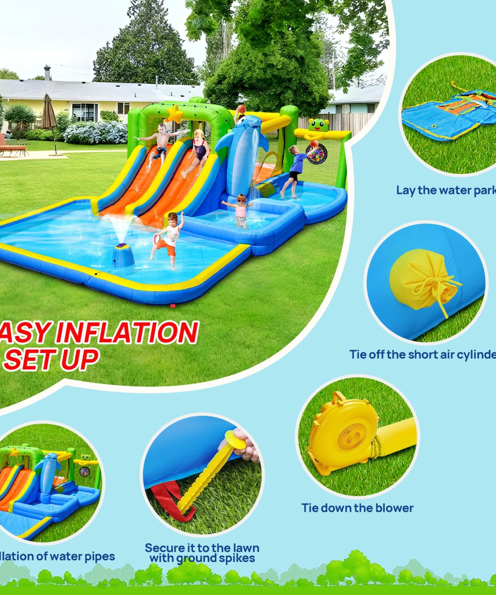 9-In-1 Inflatable Bounce House With Pool, Sprinkler, And Water Gun (SAK98154)