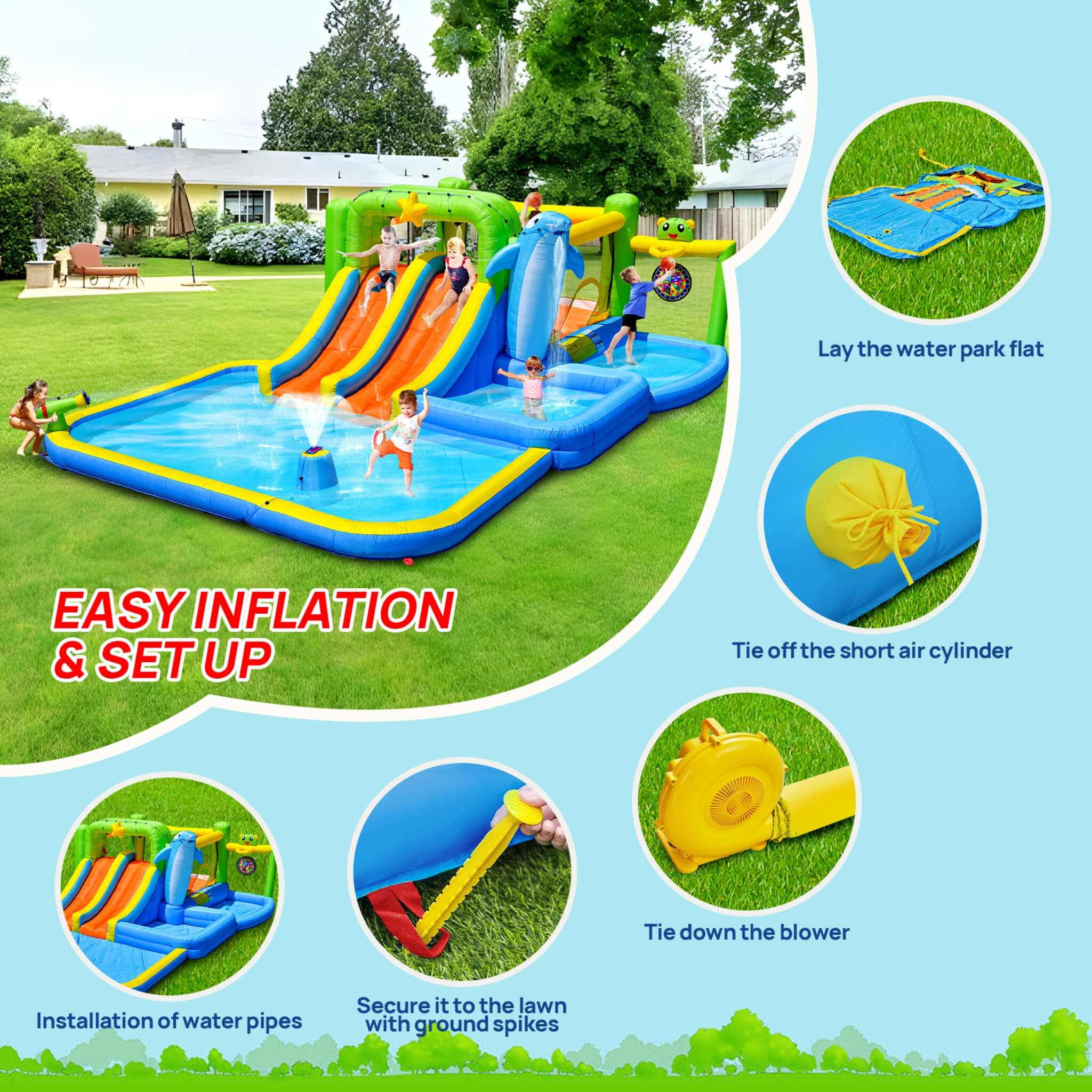 9-In-1 Inflatable Bounce House With Pool, Sprinkler, And Water Gun (SAK98154)