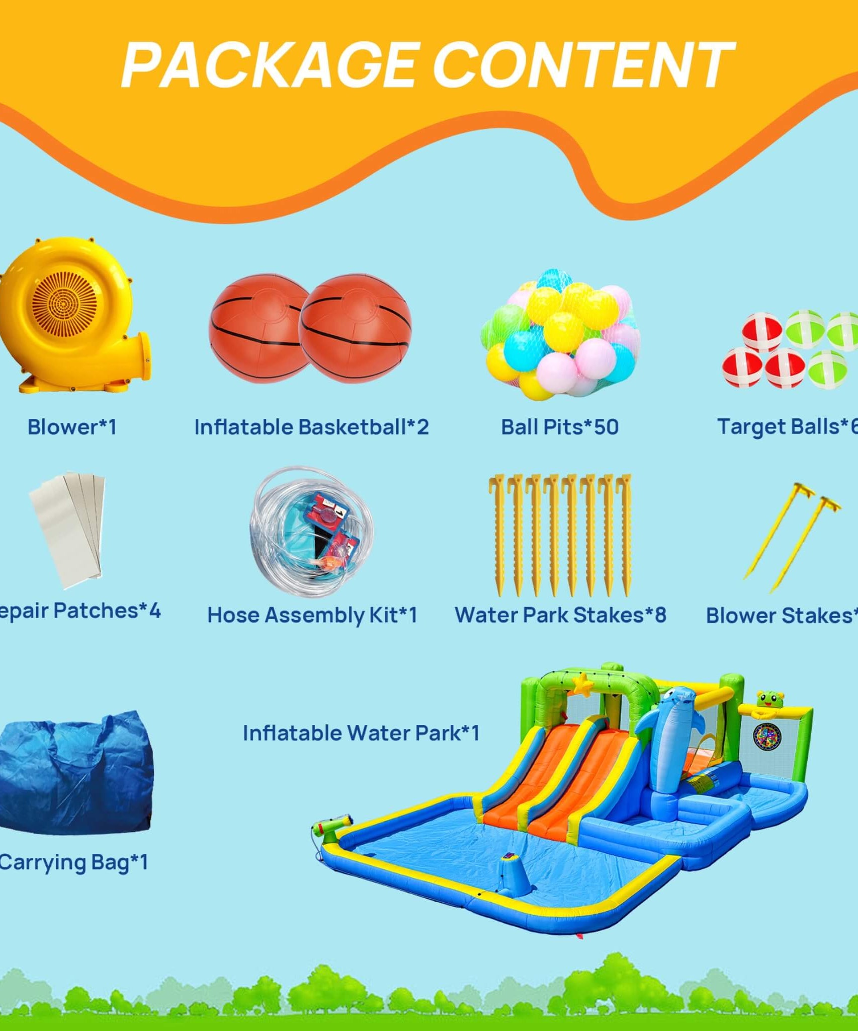 9-In-1 Inflatable Bounce House With Pool, Sprinkler, And Water Gun (SAK98154)