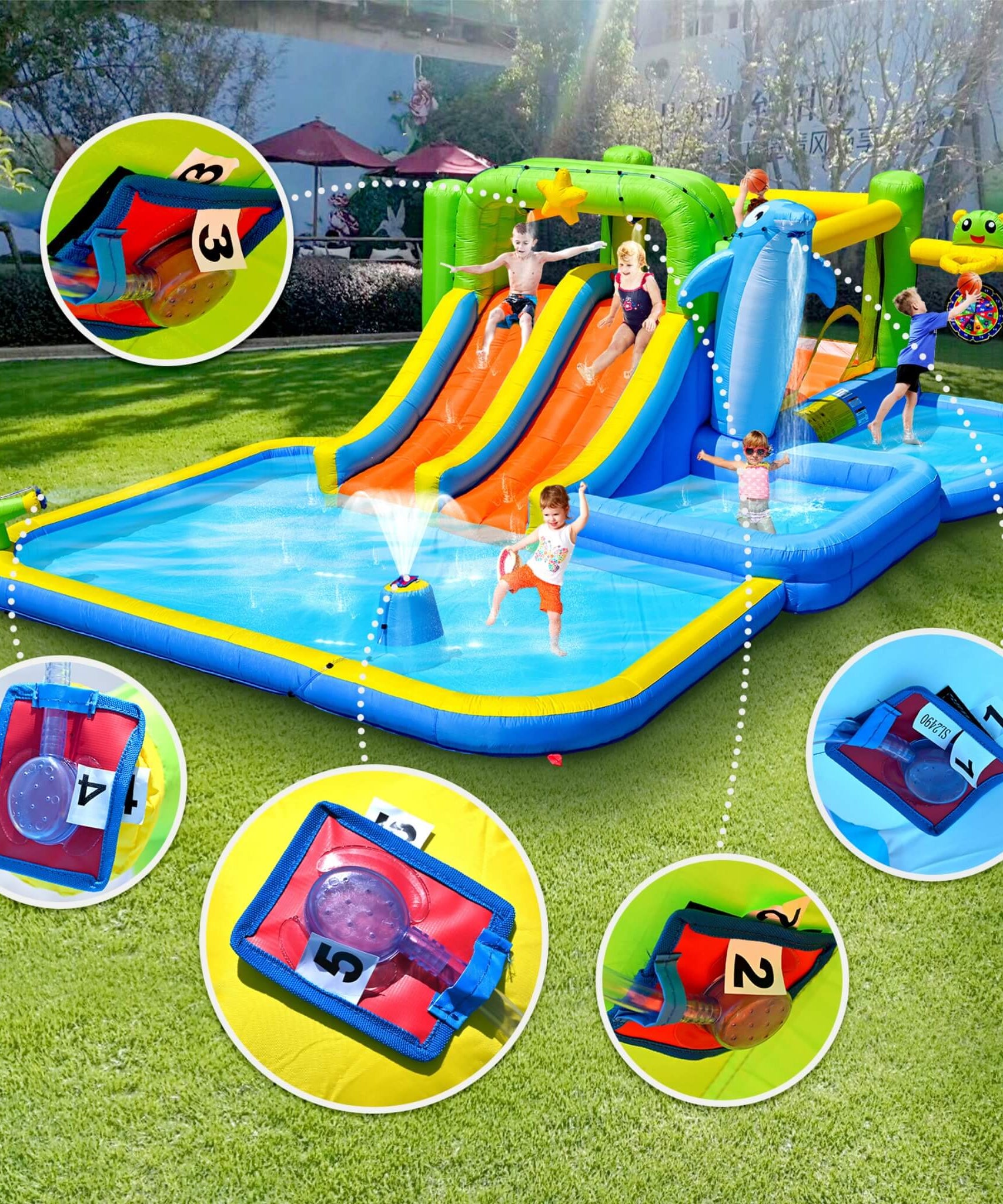 9-In-1 Inflatable Bounce House With Pool, Sprinkler, And Water Gun (SAK98154)