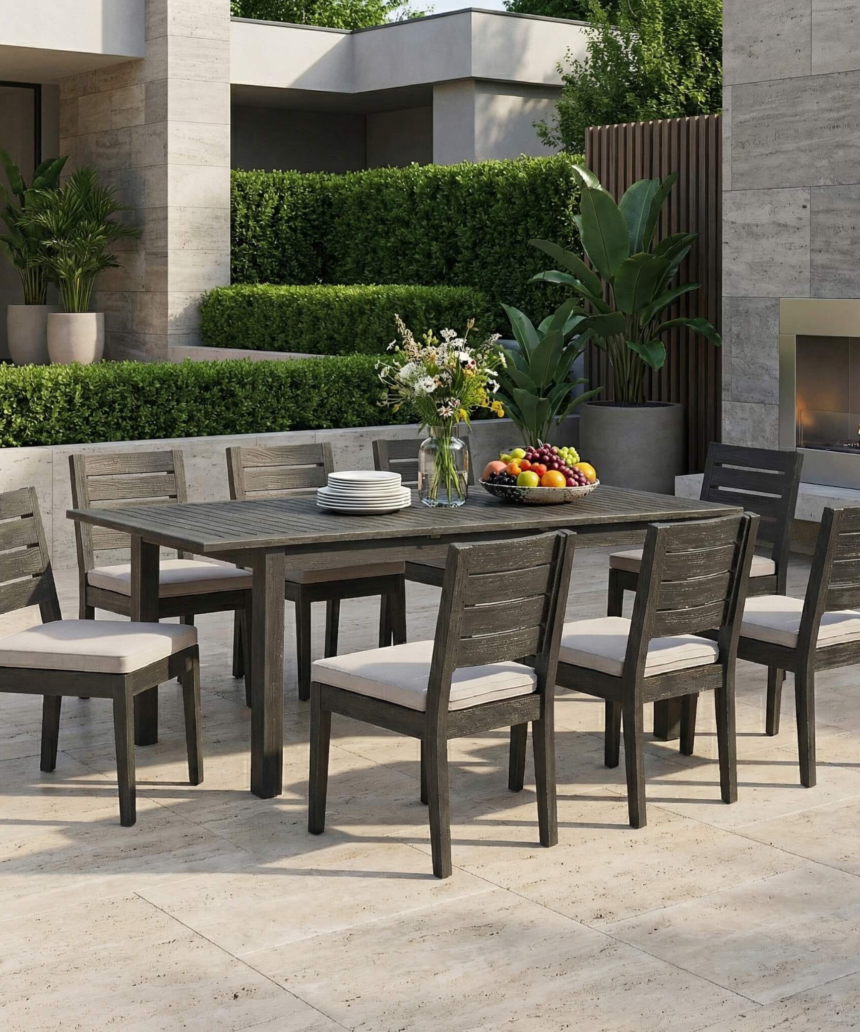 Alora 9-Piece Outdoor Dining Set With Extendable Acacia Wood Patio Table (SAK75134)