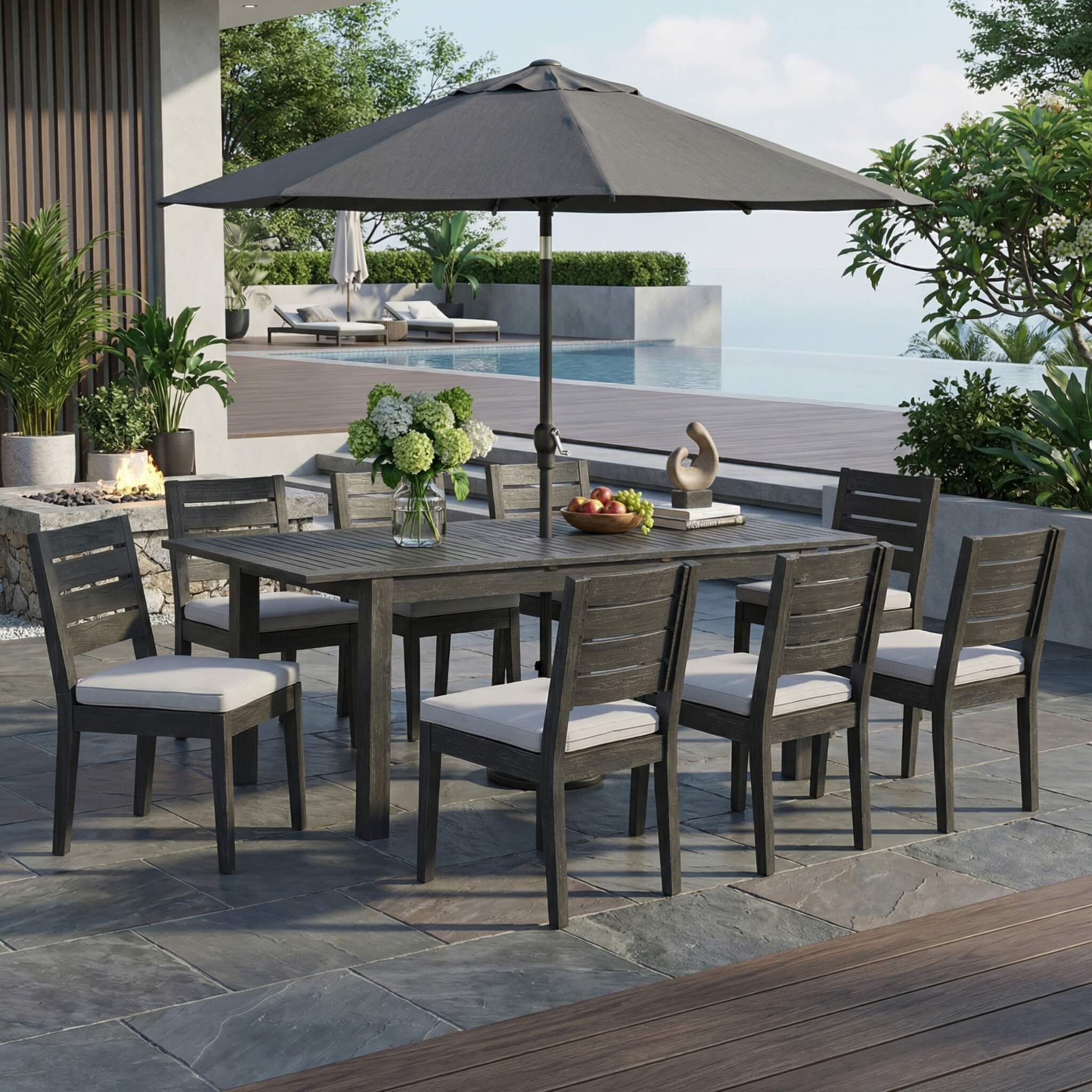 Alora 9-Piece Outdoor Dining Set With Extendable Acacia Wood Patio Table (SAK75134)