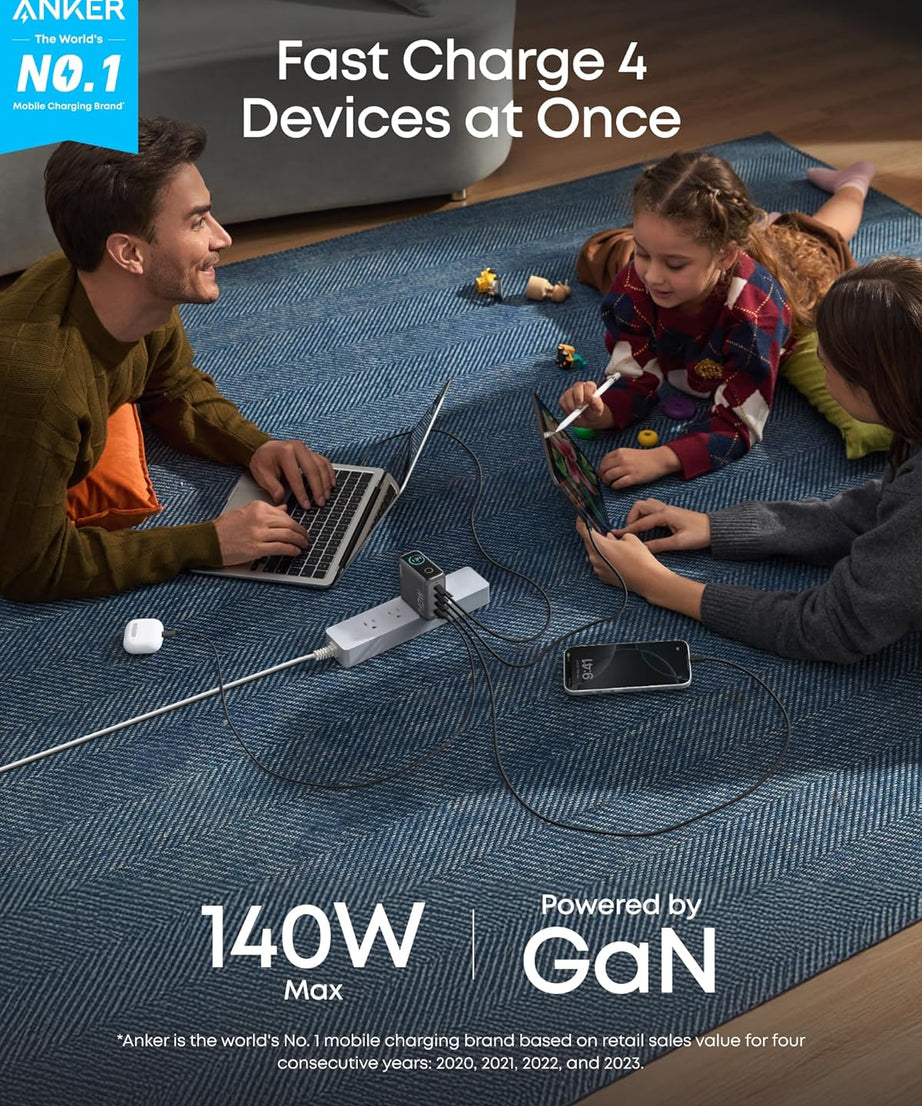 Anker Charger (140W, 4-Port, PD 3.1) with USB-C Cable