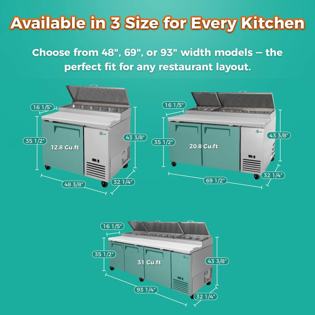 Heavy-Duty 93-Inch Commercial Stainless Steel Pizza Prep Table With Refrigeration (SAK52193)