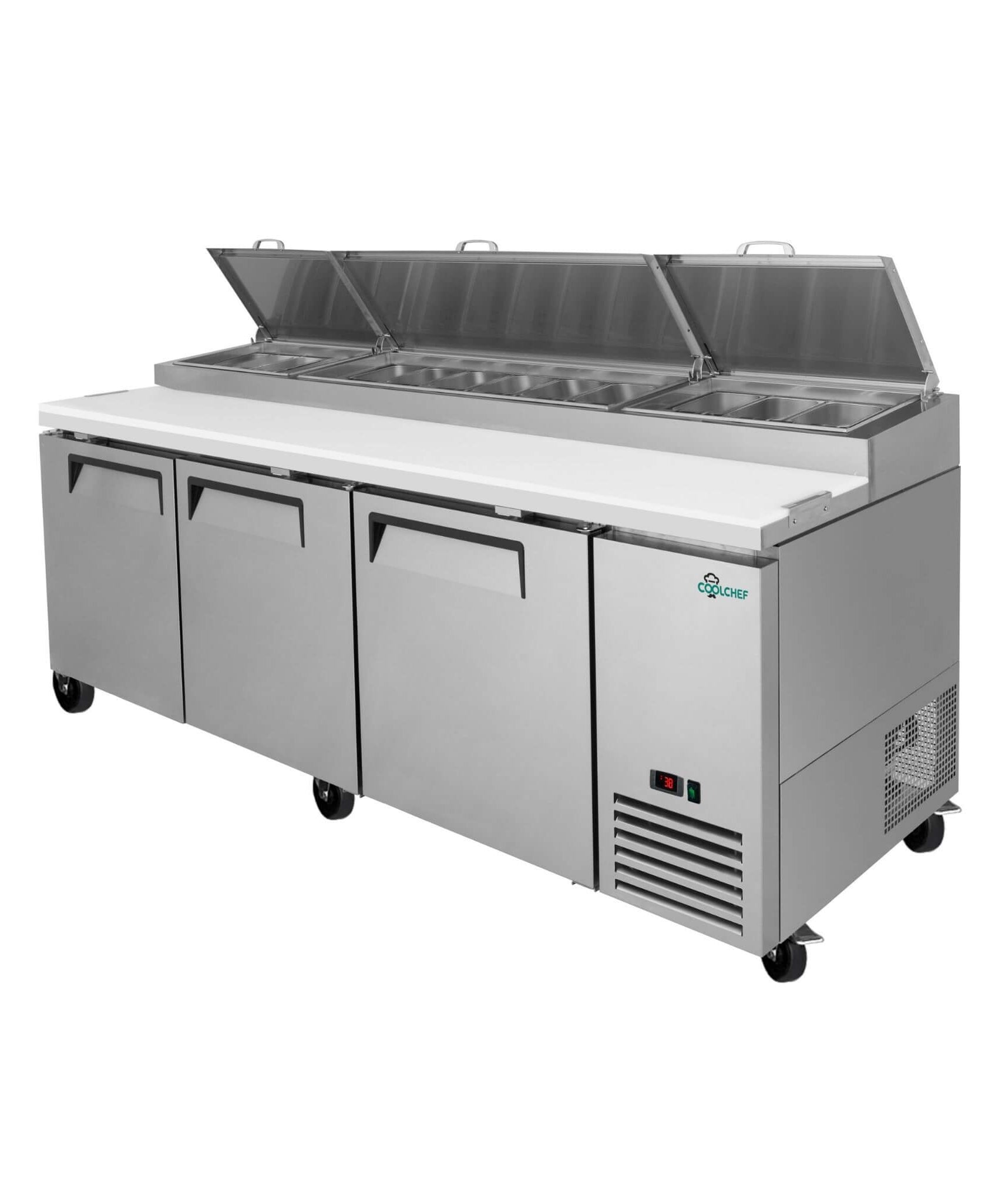 Heavy-Duty 93-Inch Commercial Stainless Steel Pizza Prep Table With Refrigeration (SAK52193)
