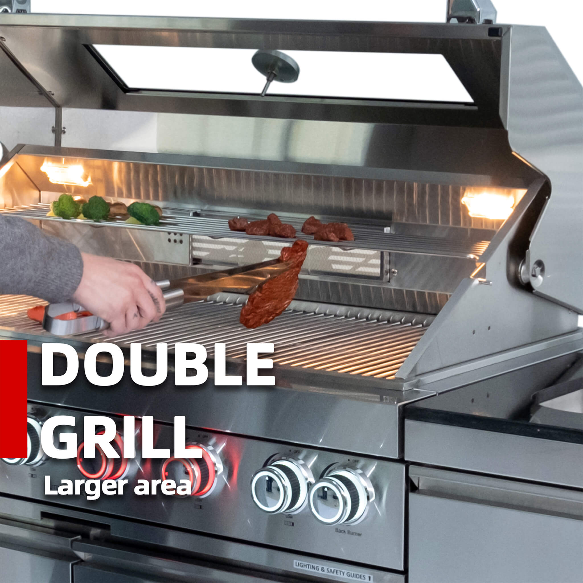 Castelle Flame Astoria 94-Inch 6-Burner 85K BTU Outdoor Kitchen Grill Island With Wine Cooler, Rotisserie, Cabinets, And Granite Countertops (SAK68014)