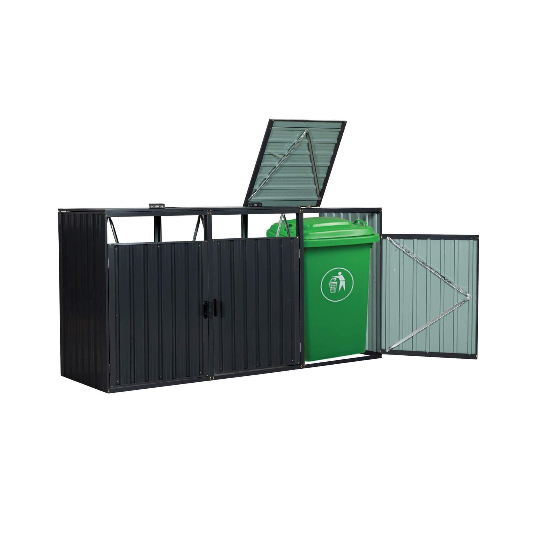 94-Inch Heavy-Duty Outdoor Galvanized Stainless Steel Garbage Bin Shed For 3 Trash Cans (SAK89882)