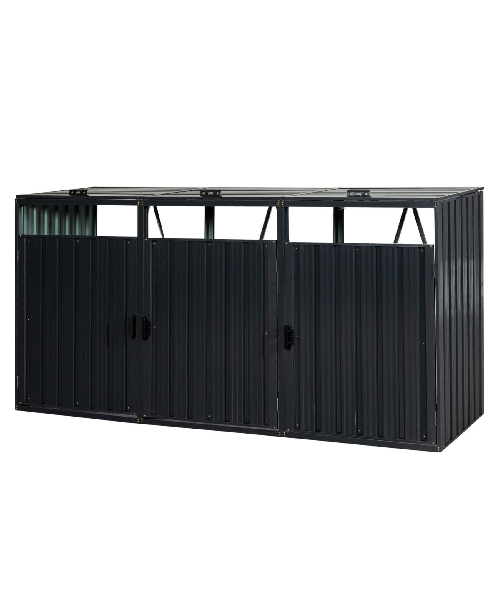 94-Inch Heavy-Duty Outdoor Galvanized Stainless Steel Garbage Bin Shed For 3 Trash Cans (SAK89882)