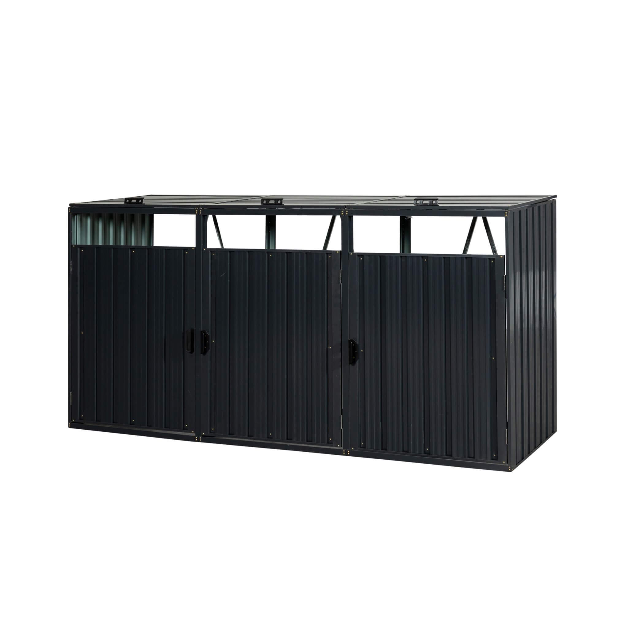 94-Inch Heavy-Duty Outdoor Galvanized Stainless Steel Garbage Bin Shed For 3 Trash Cans (SAK89882)