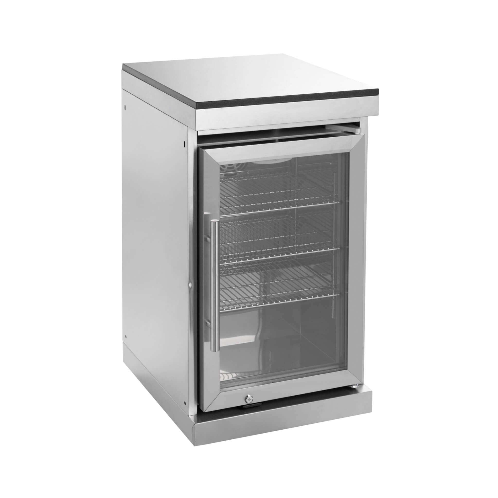 Castelle Flame Amalfi 97-Inch 4-Burner 72K BTU LP Outdoor Kitchen Grill Island With Wine Cooler, Rotisserie, Cabinets, And Granite Countertops (SAK70319)