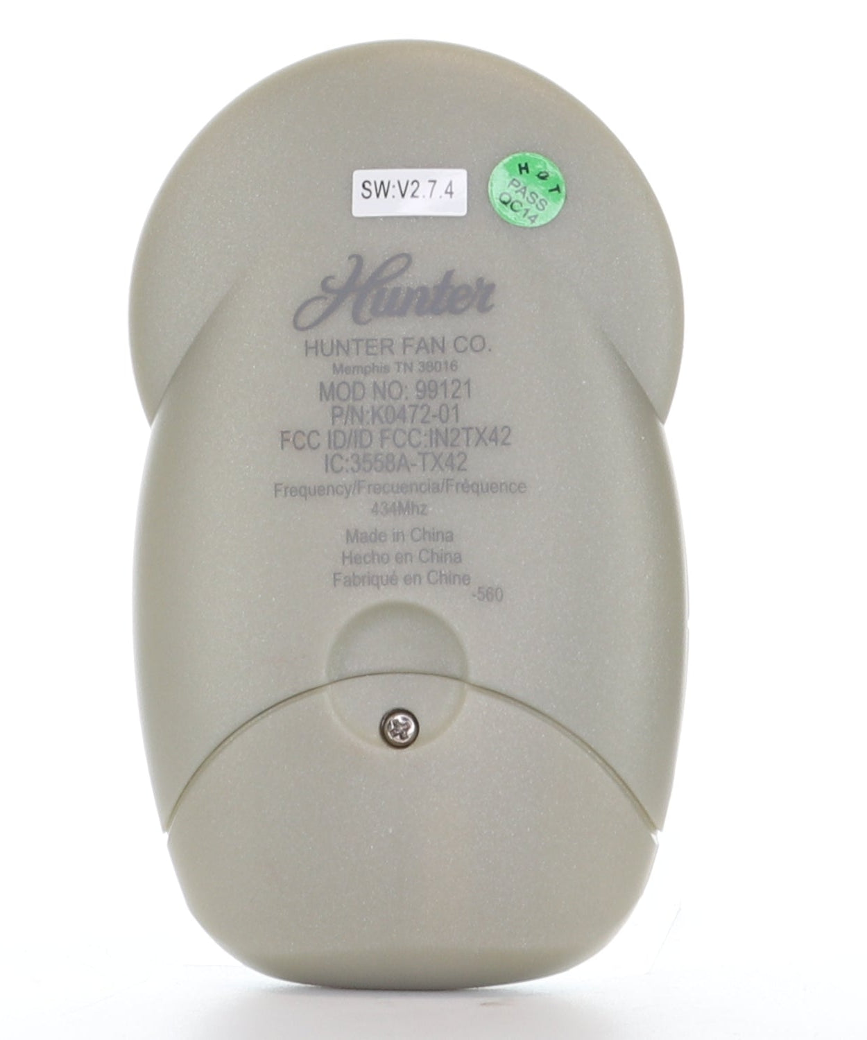 Hunter 99121 / IN2TX42 / K0472-01 | Up Light | Down Light | 3-Speed | Ceiling Fan Remote Control - 99121