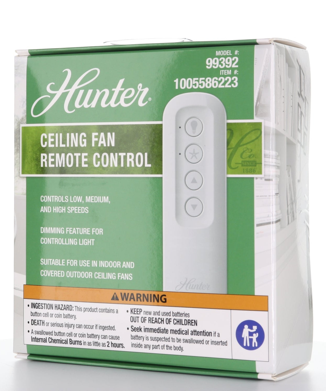 Hunter Universal 3 Speed Ceiling Fan Kit with Handheld Remote Control - White - Damp Rated - 99392