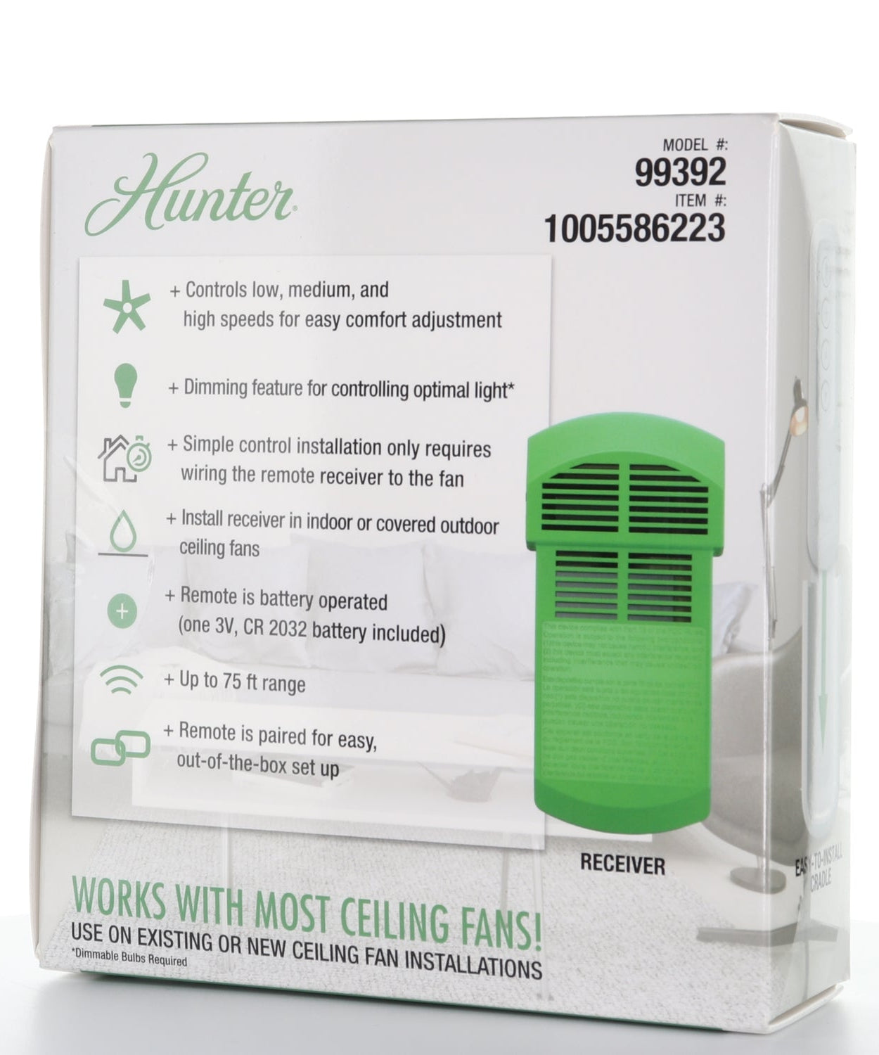Hunter Universal 3 Speed Ceiling Fan Kit with Handheld Remote Control - White - Damp Rated - 99392