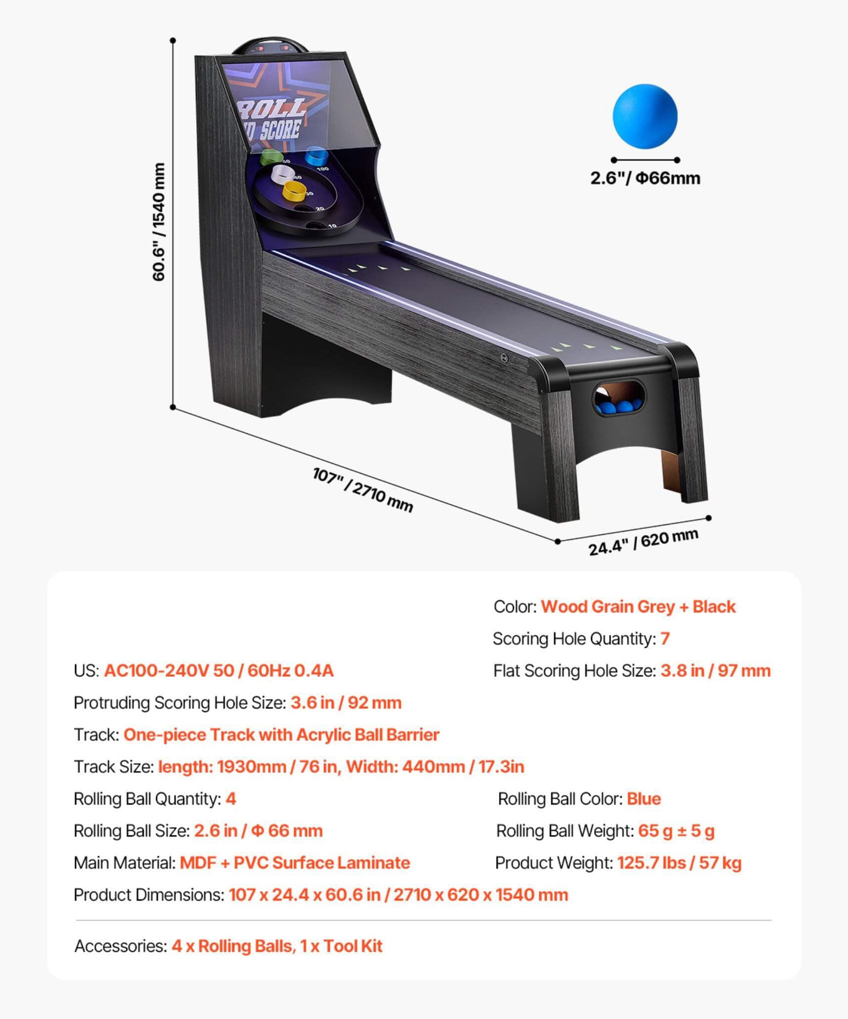 9FT Roll And Score Game Table With Automatic Ball Return (SAK49172)
