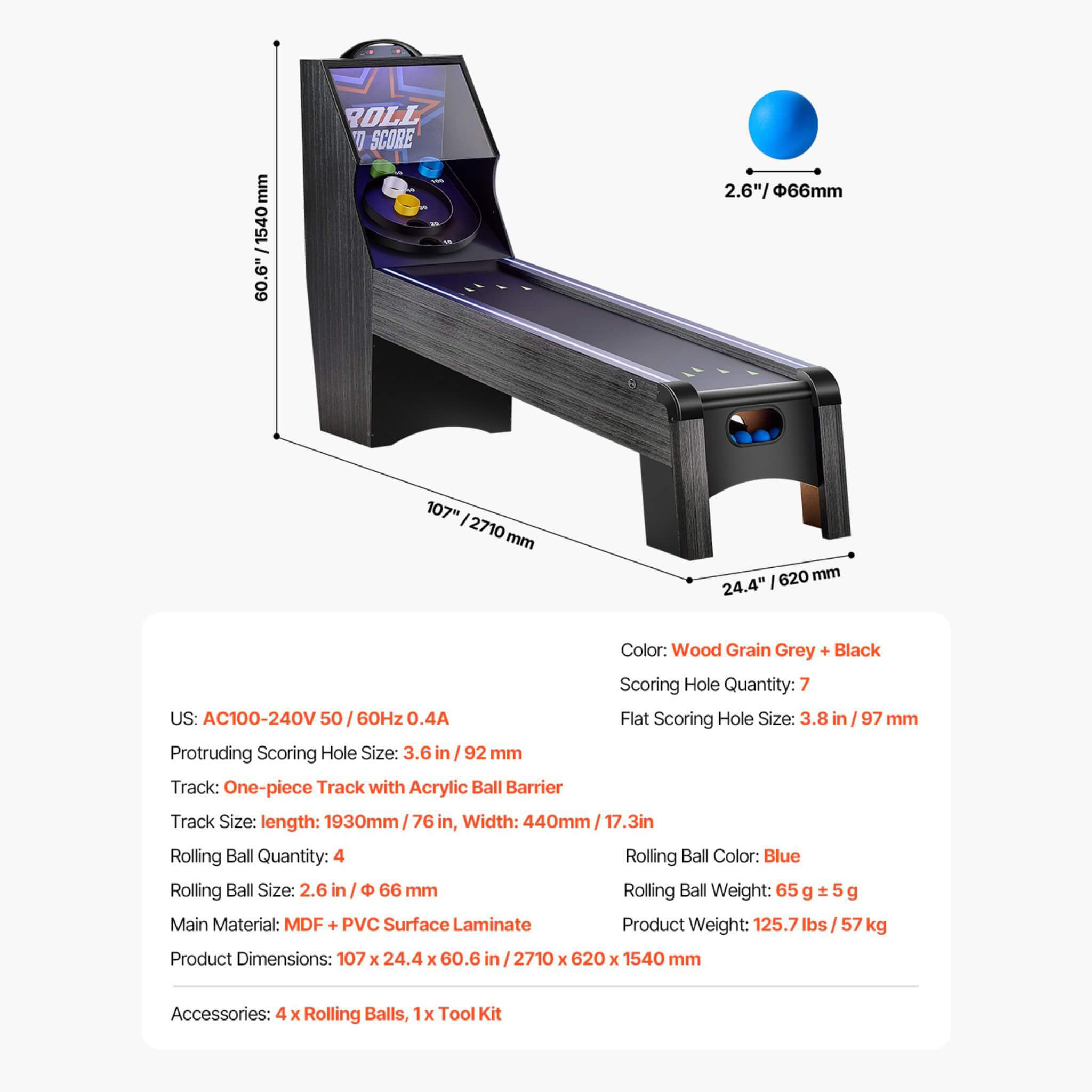 9FT Roll And Score Game Table With Automatic Ball Return (SAK49172)