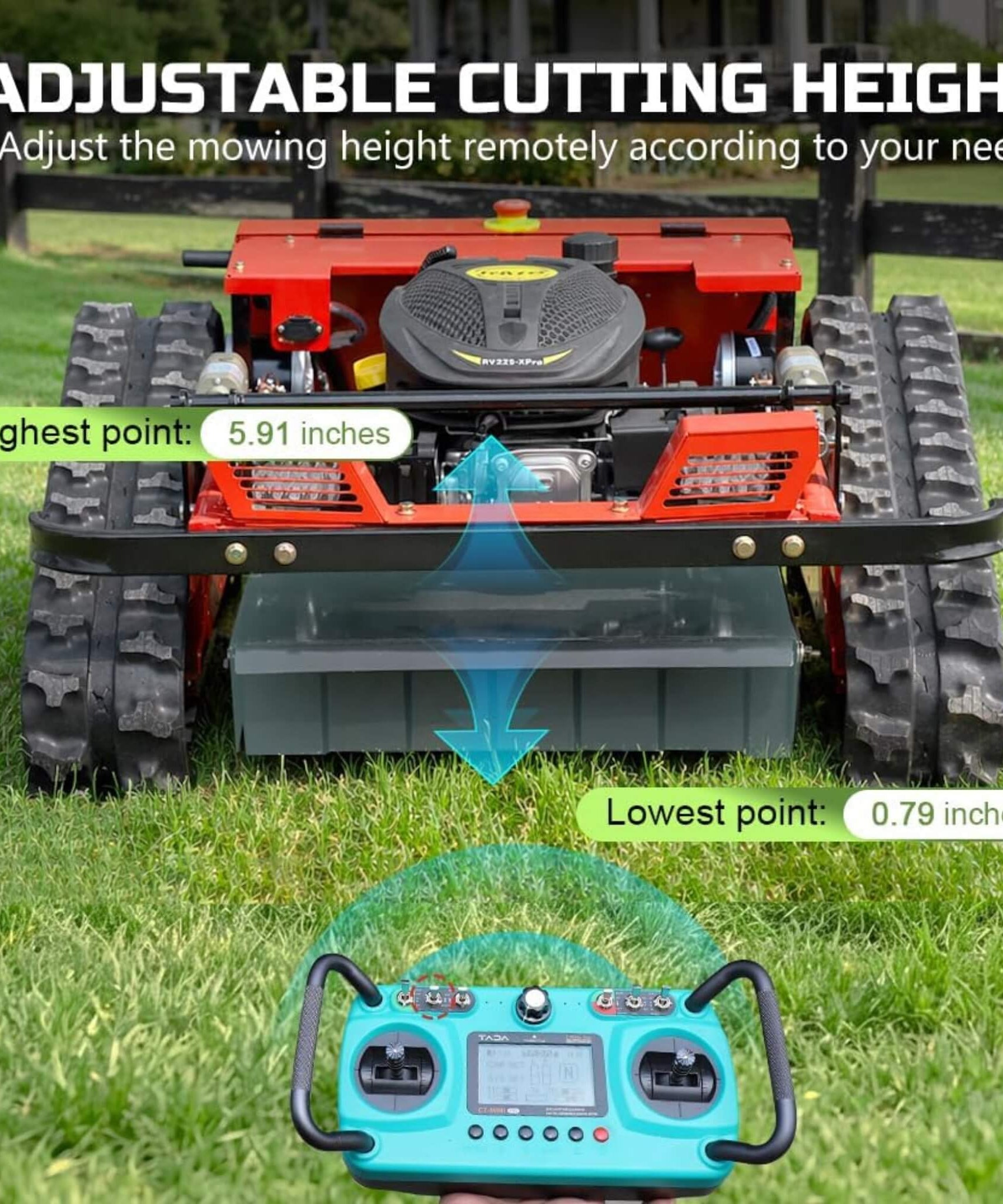 Heavy-Duty 9HP 225CC Remote-Controlled All-Terrain Gas-Powered Lawn Mower With 21-Inch Cutting Width (SAK78412)