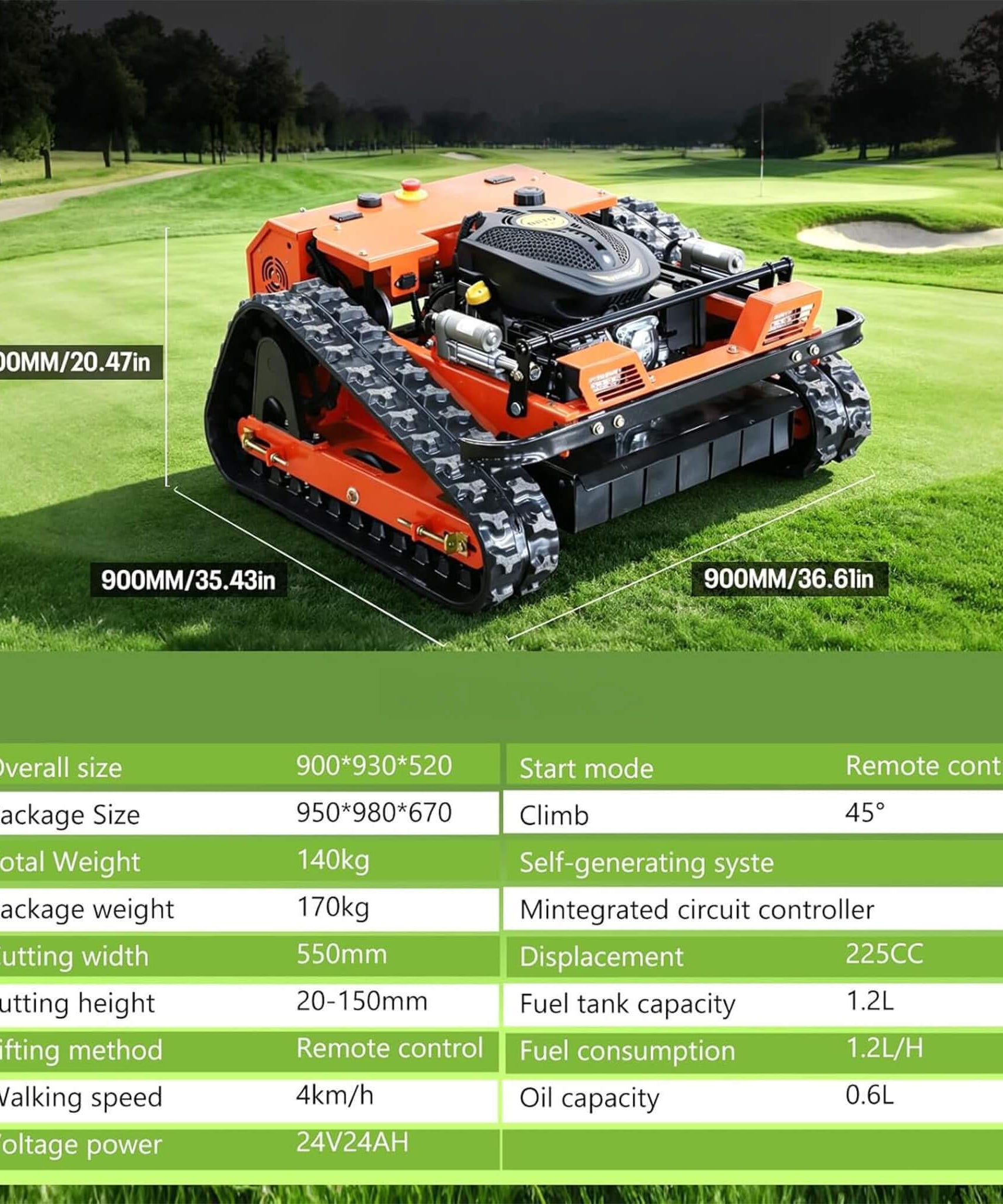 Heavy-Duty 9HP 225CC Remote-Controlled All-Terrain Gas-Powered Lawn Mower With 21-Inch Cutting Width (SAK78412)