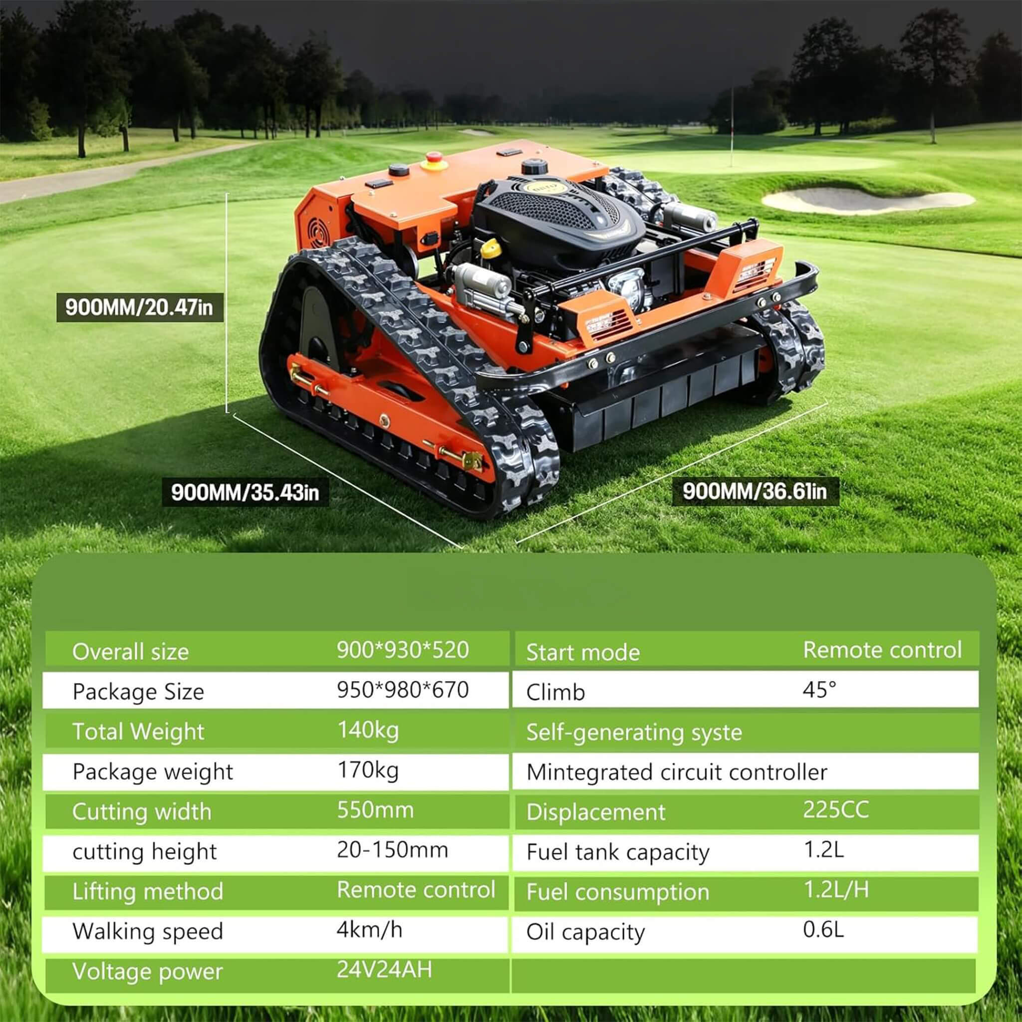Heavy-Duty 9HP 225CC Remote-Controlled All-Terrain Gas-Powered Lawn Mower With 21-Inch Cutting Width (SAK78412)