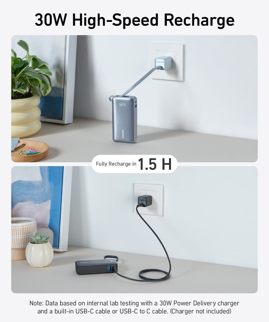 Anker Nano Power Bank (30W, Built-In USB-C Cable)