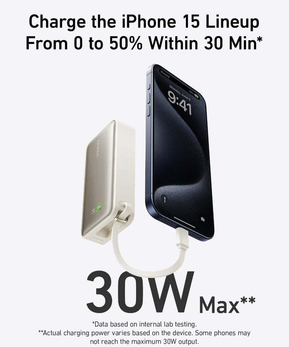 Anker Nano Power Bank (30W, Built-In USB-C Cable)