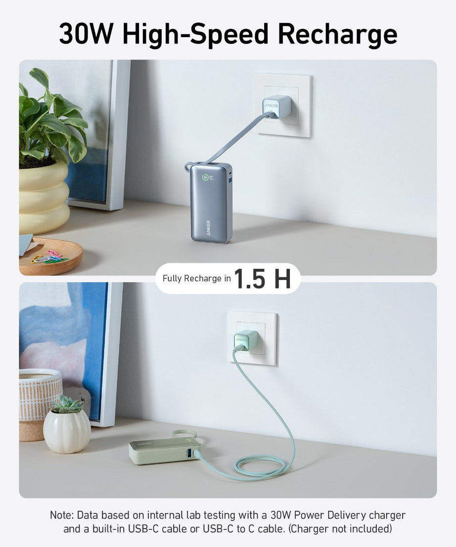 Anker Nano Power Bank (30W, Built-In USB-C Cable)