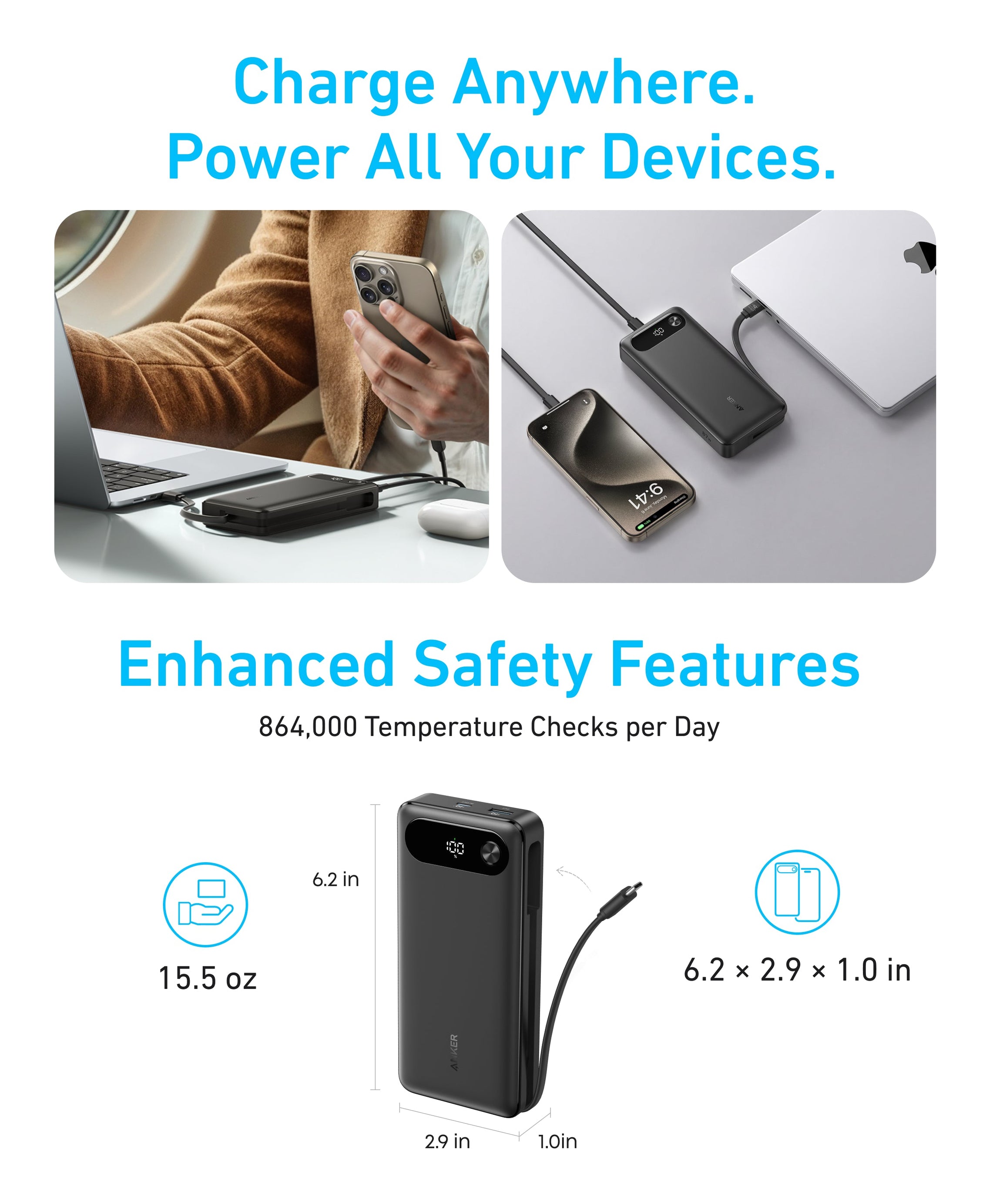 Anker Power Bank (20K, 87W, Built-In USB-C Cable)
