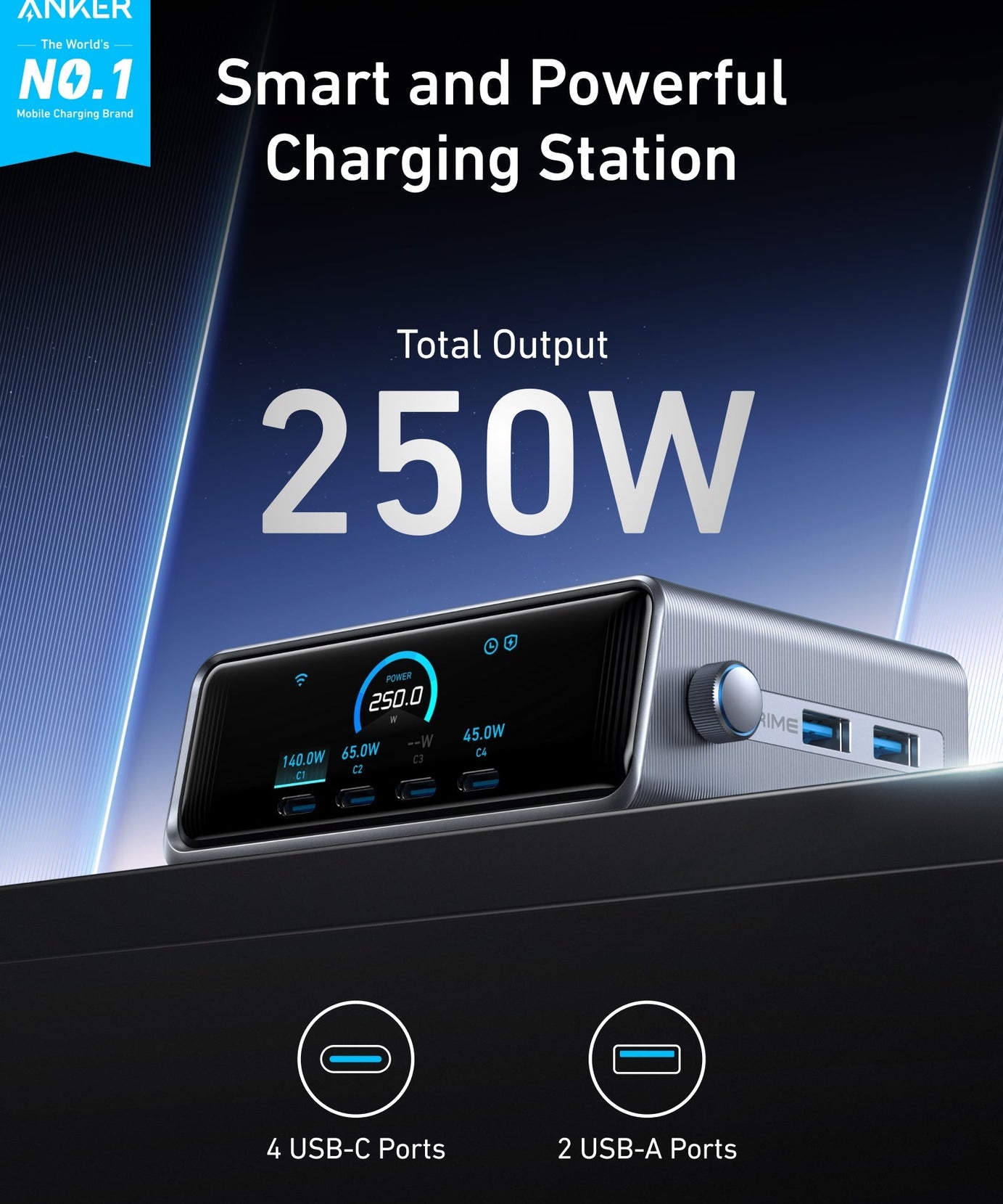 Anker Prime Charger (250W, 6 Ports, GaNPrime)