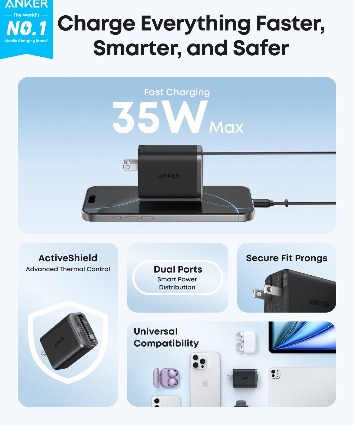Anker Nano Charger (35W, Built-In Retractable USB-C Cable)