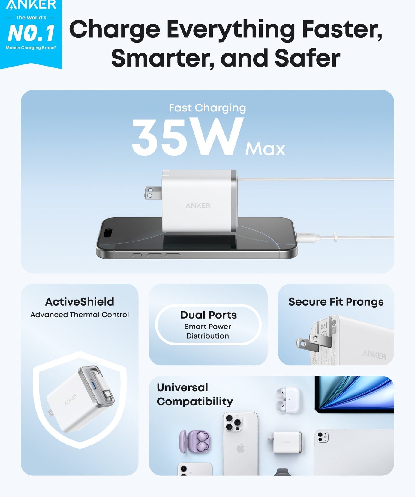 Anker Nano Charger (35W, Built-In Retractable USB-C Cable)