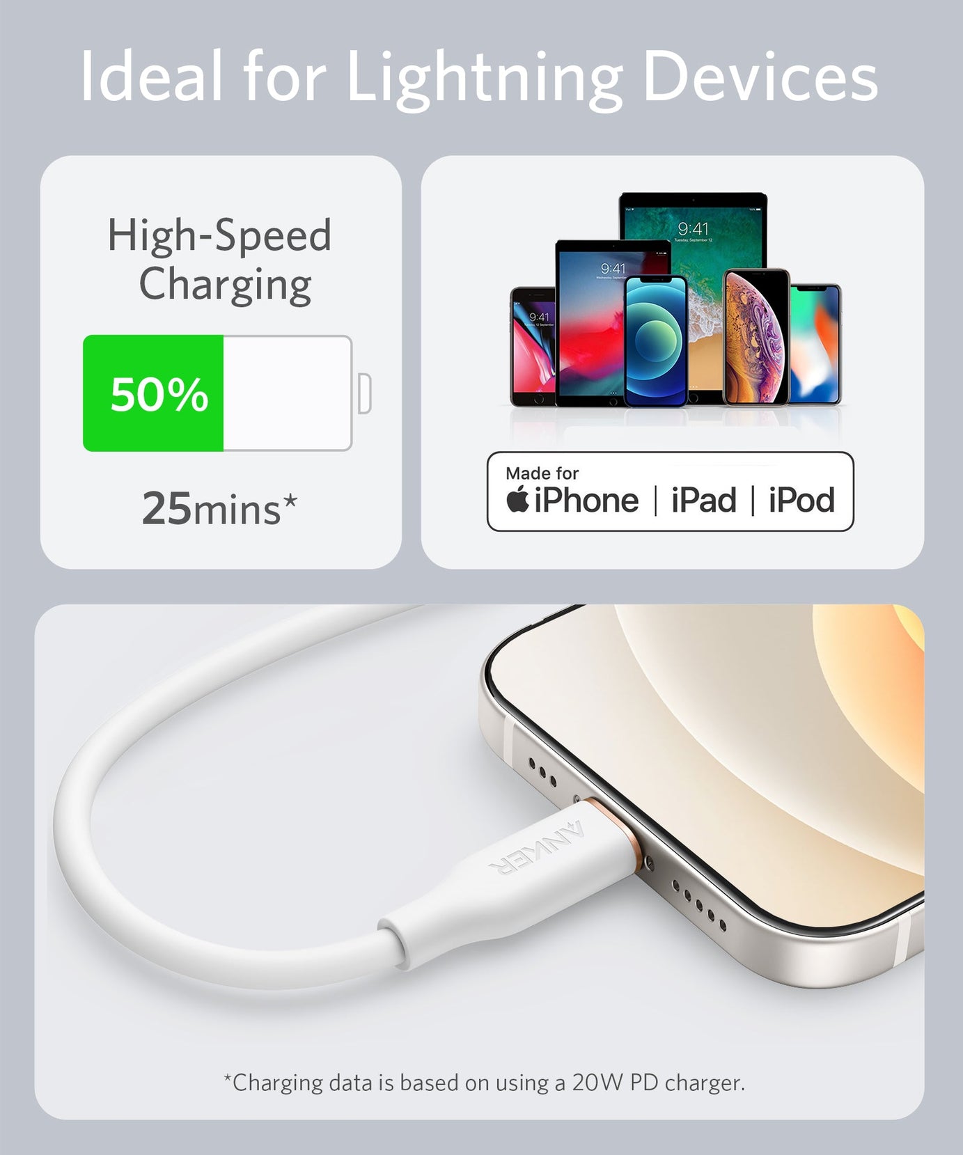 Anker <b>641</b> USB-C to Lightning Cable (Flow, 3 ft Silicone)