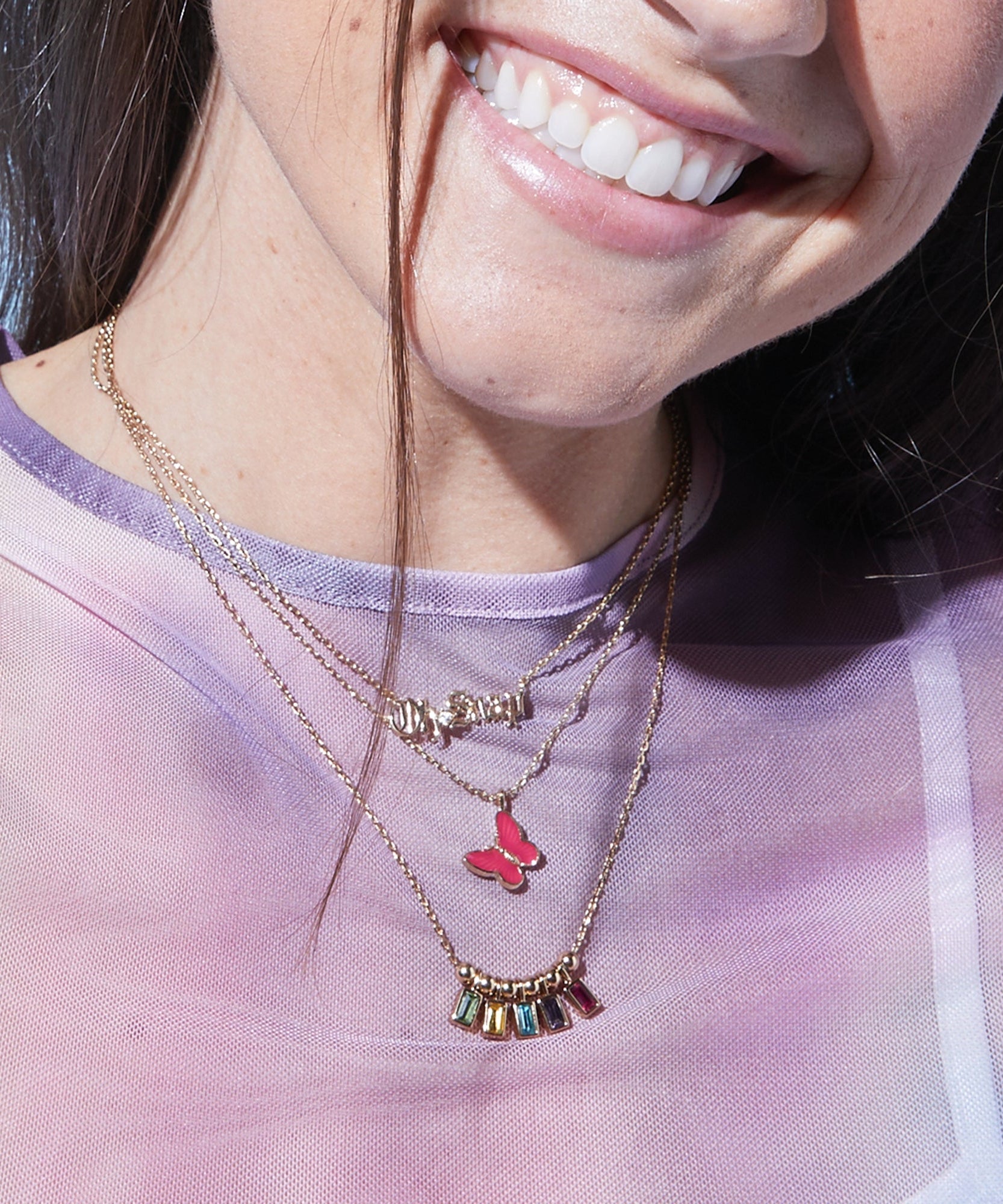 Pink Enamel Butterfly Necklace
